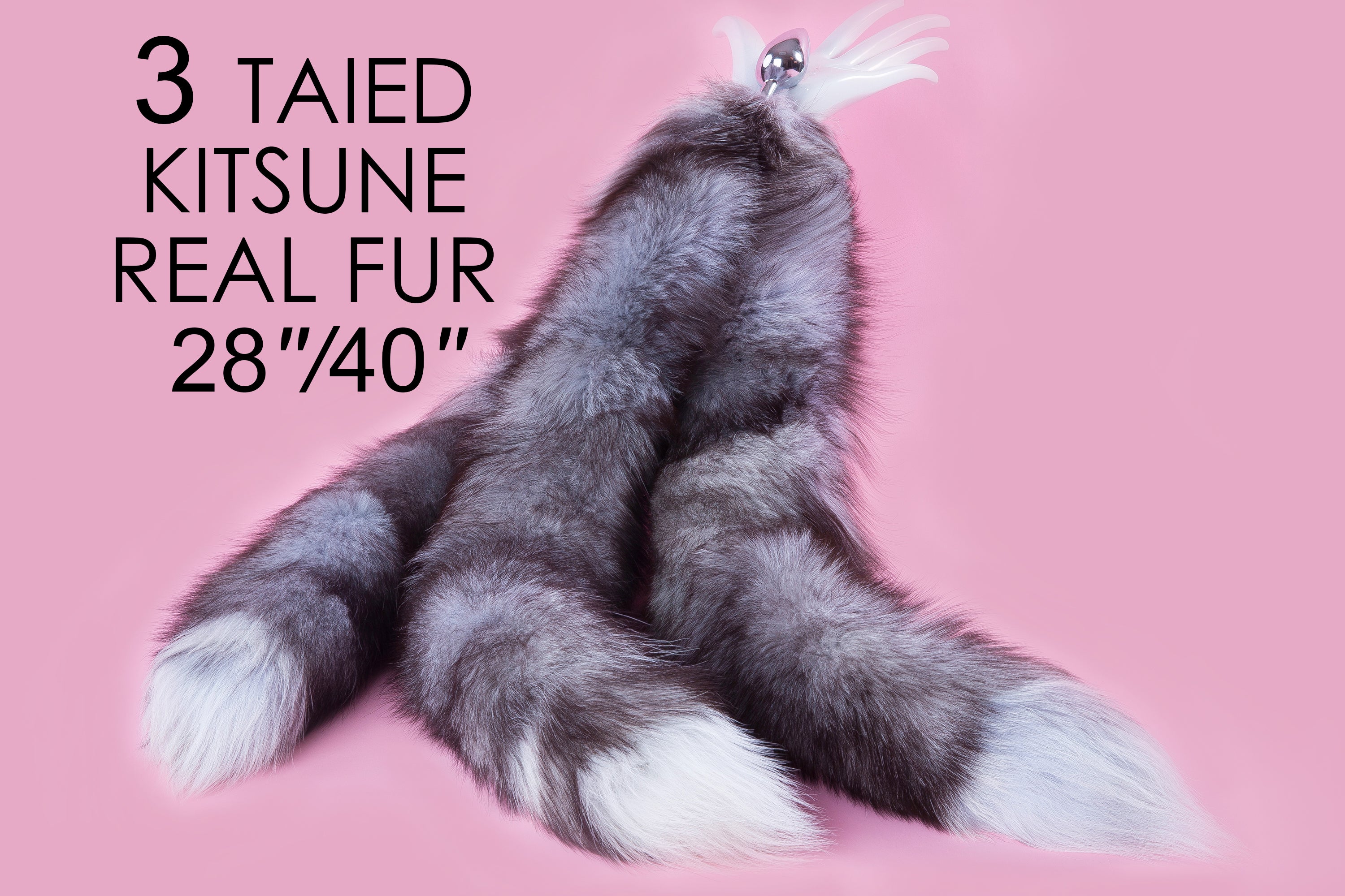 3 Kitsune tail butt plug and ears fox tail pug and fox ear wolf tail buttplug cat tail plug pet play kitteplay cosplay anime sex toy