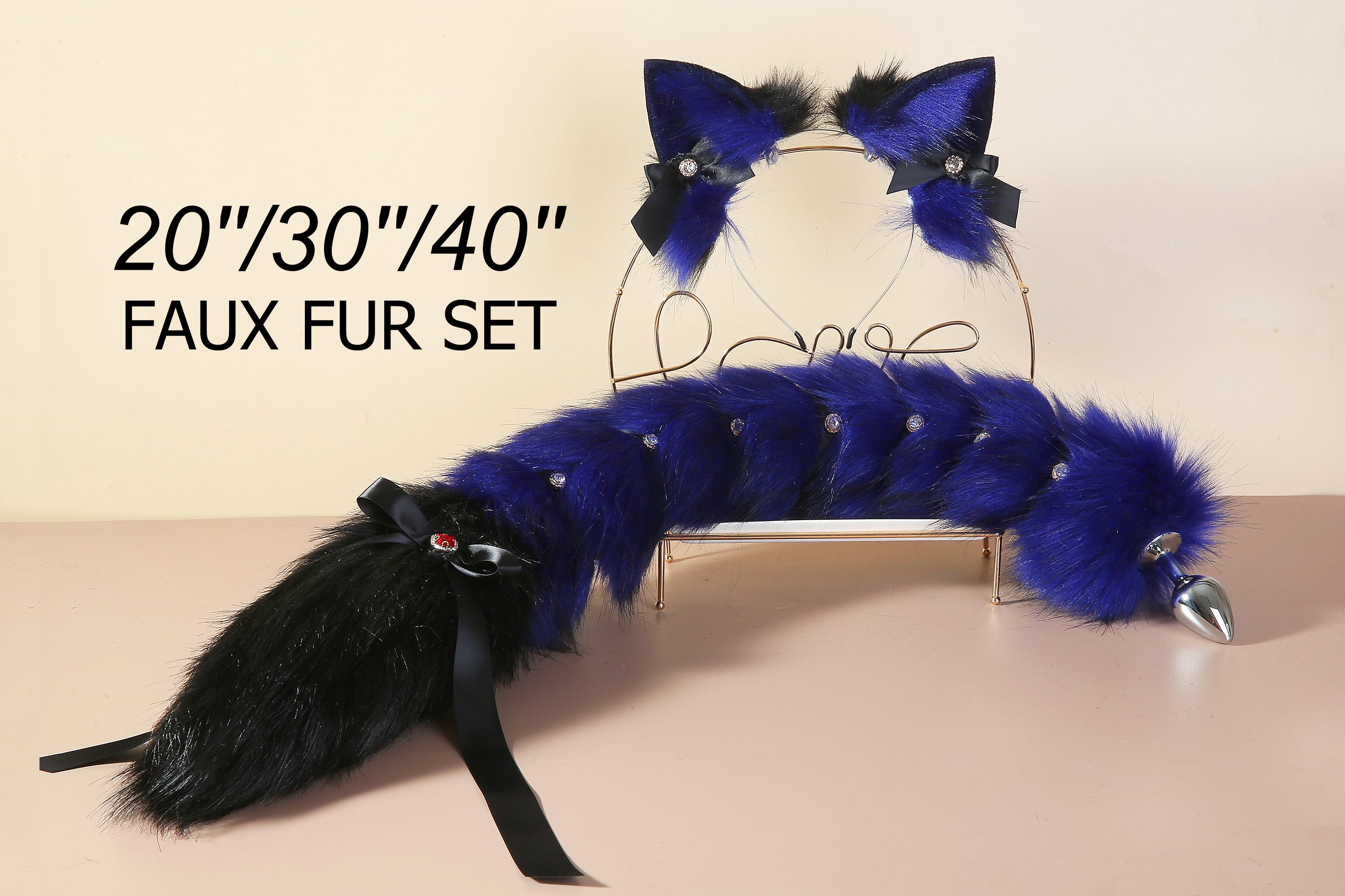 Blue black fox ear and tail set fox ear and fox tail butt plug set sextoy wolf ear and tail plug  set bdsm anime cosplay ear and tail mature