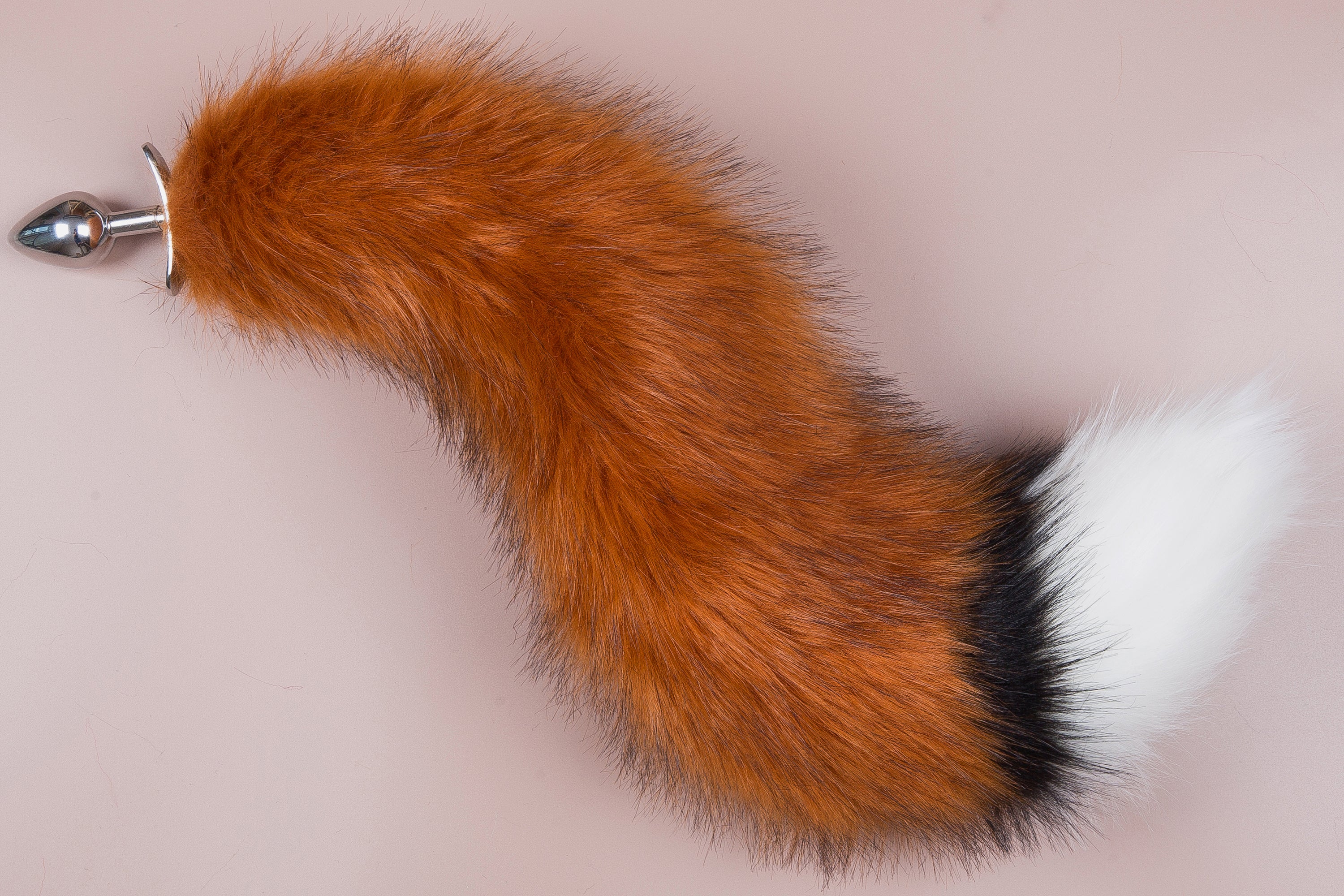 Brown white faux fur fox tail plug and ear wolf tail buttplug and ear kitten ear and tail plug set curved tail and ear plug cosplay