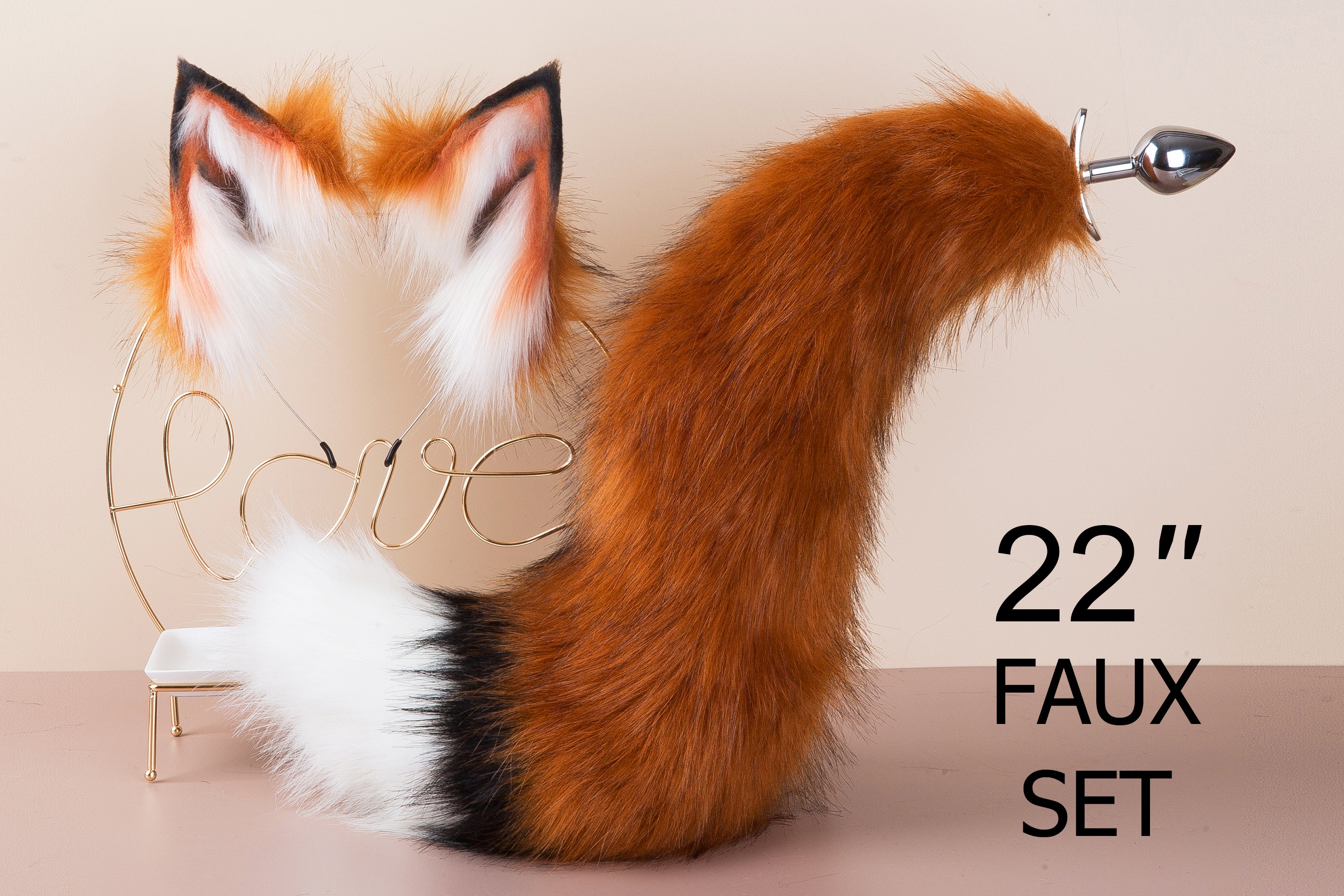Brown white faux fur fox tail plug and ear wolf tail buttplug and ear Aliriga Brown white faux fur fox tail plug and ear wolf tail buttplug and ear Aliriga