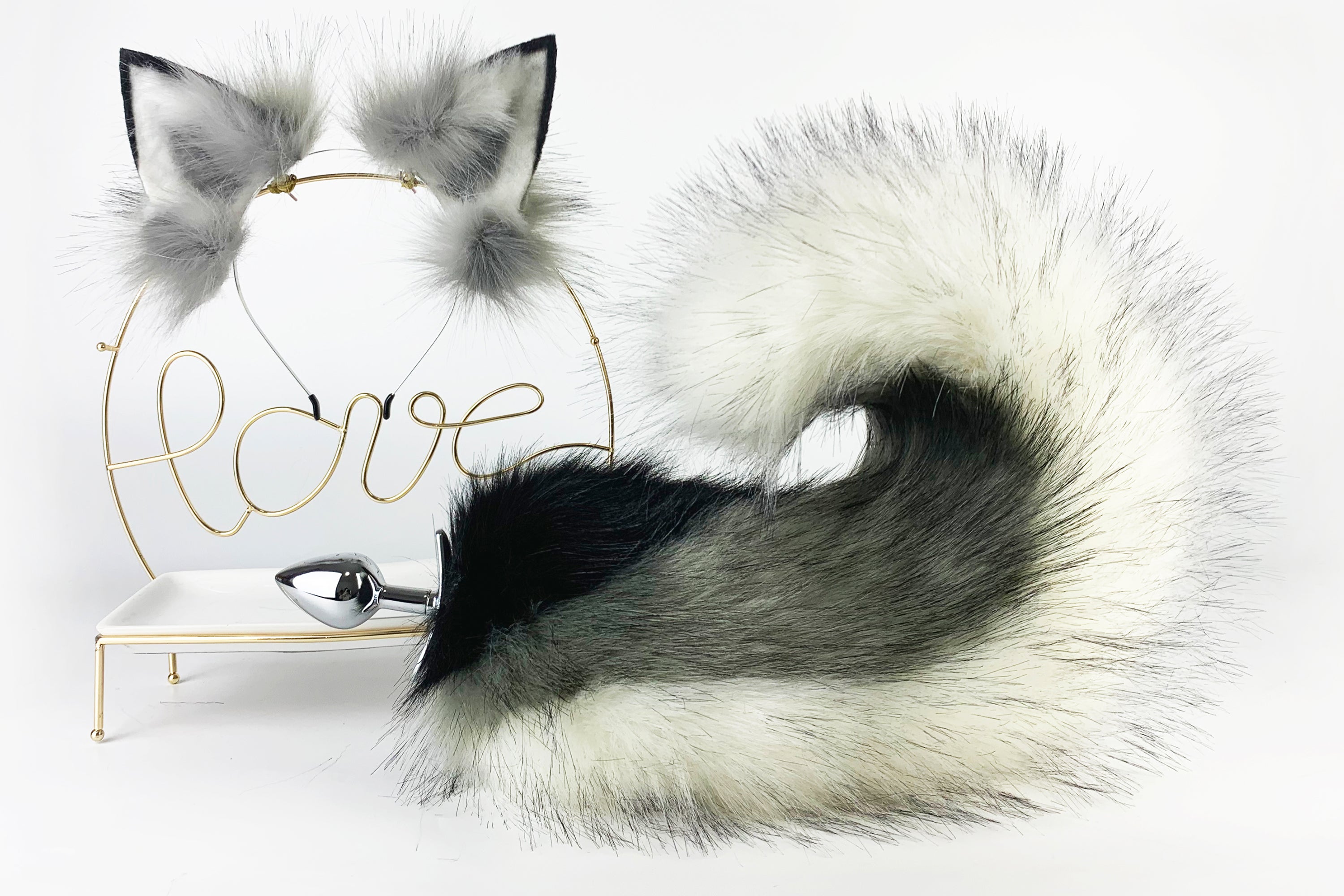 Faux fur husky dog ear and tail plug set puppy ear headband Shepherd e Aliriga Faux fur husky dog ear and tail plug set puppy ear headband Shepherd e Aliriga