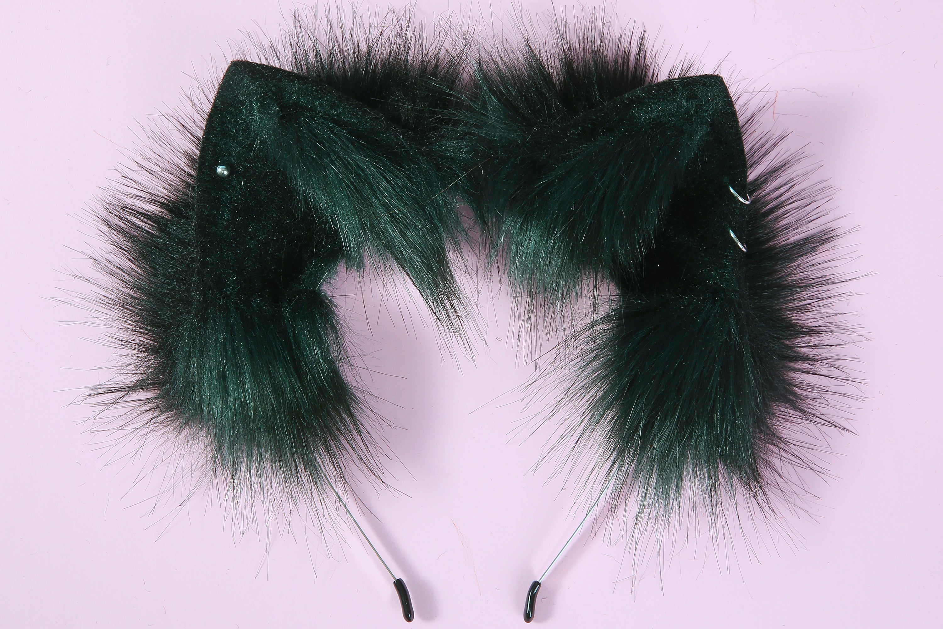 Green black fluffy tug tail plug and ear set fluffy fox ear and tail butt plug set wolf tail buttplug sex toy bdsm cat tail petplay mature