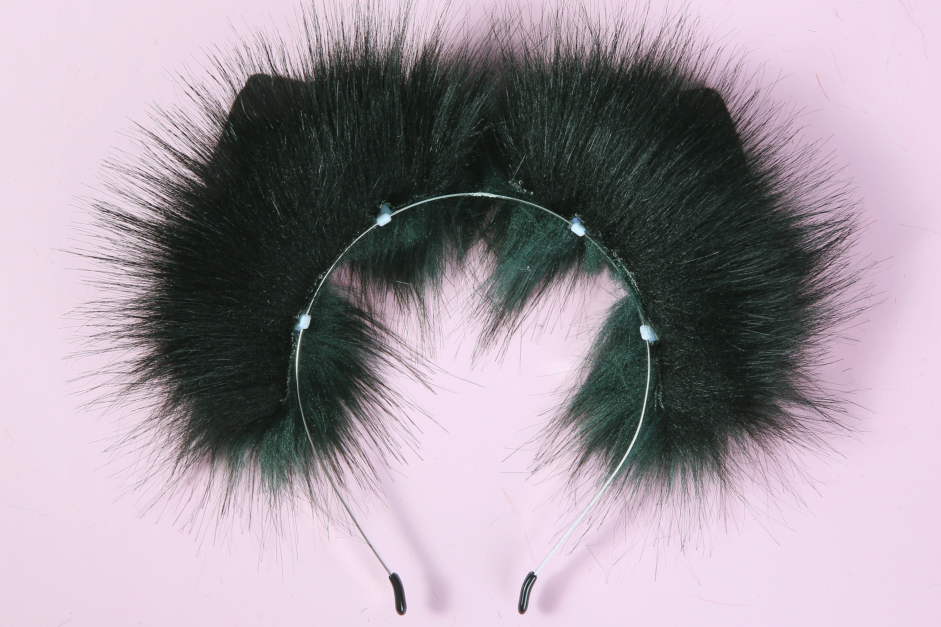 Green black fluffy tug tail plug and ear set fluffy fox ear and tail butt plug set wolf tail buttplug sex toy bdsm cat tail petplay mature