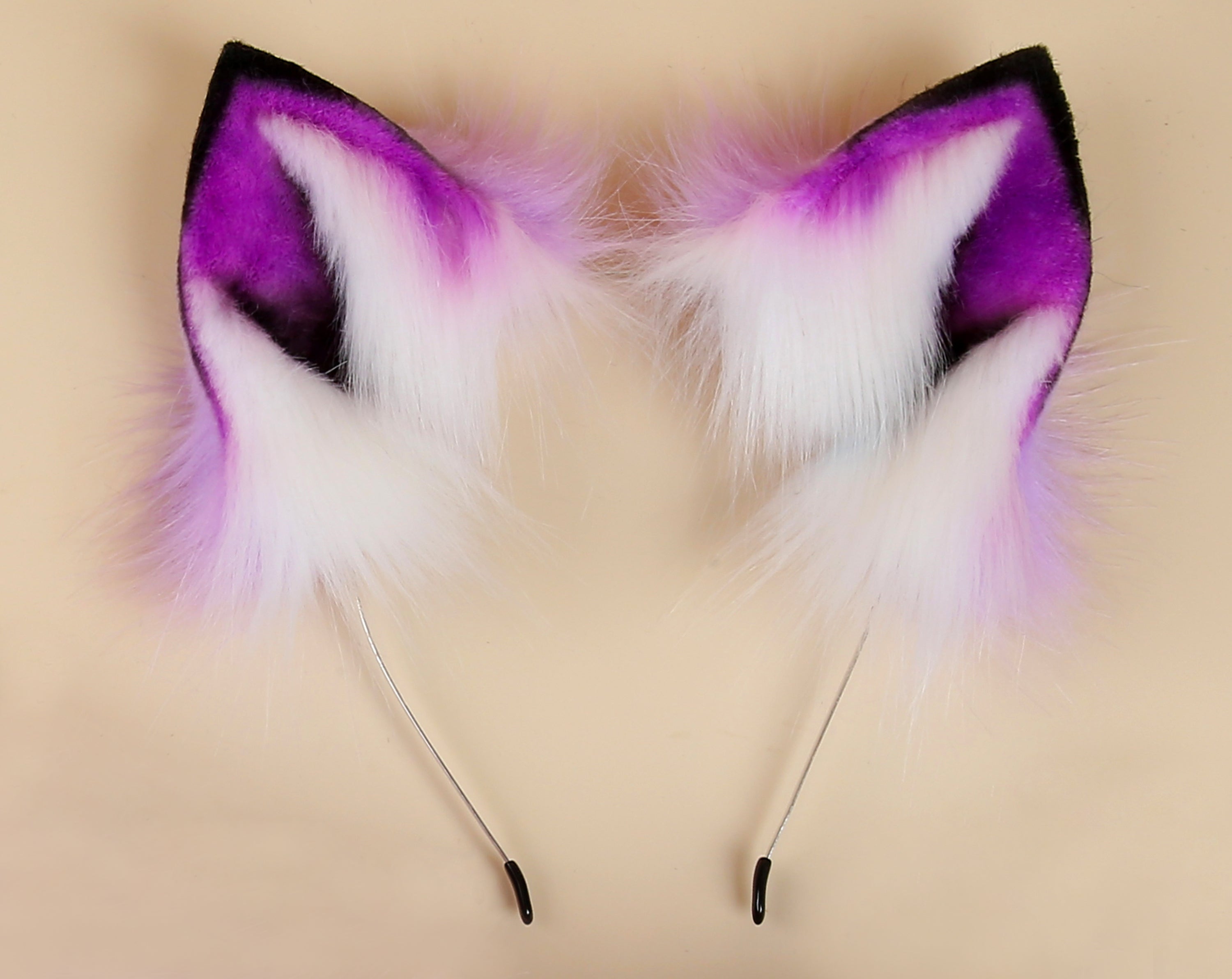 Light purple white fox tail plug and ear set curly fox tail butt plug and ear set wolf tail buttplug cat petplay bdsm cosplay anime sextoy