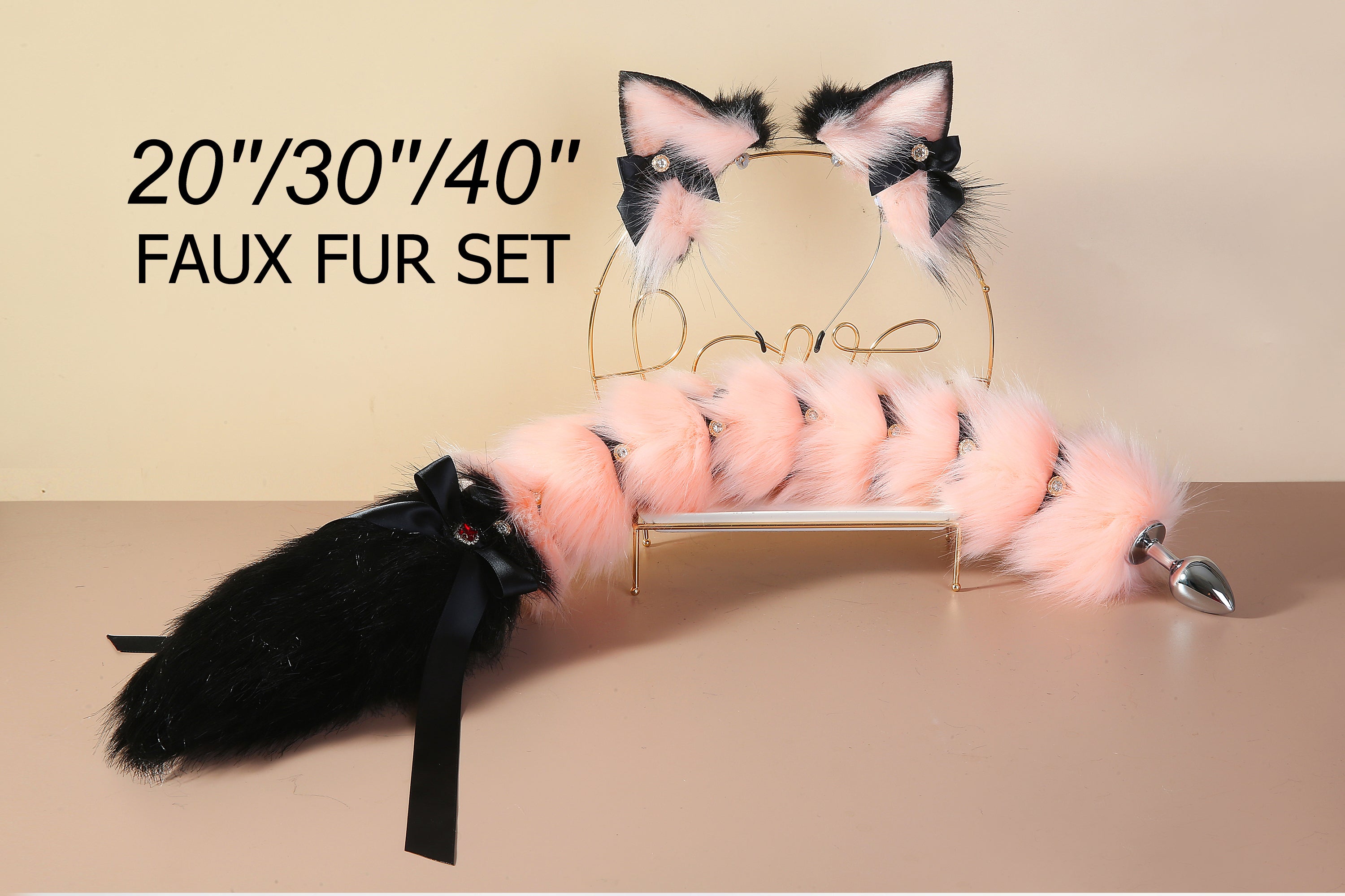 Pink black fox ear and tail set fox ear and fox tail butt plug set sextoy wolf ear and tail plug  set bdsm anime cosplay ear and tail mature