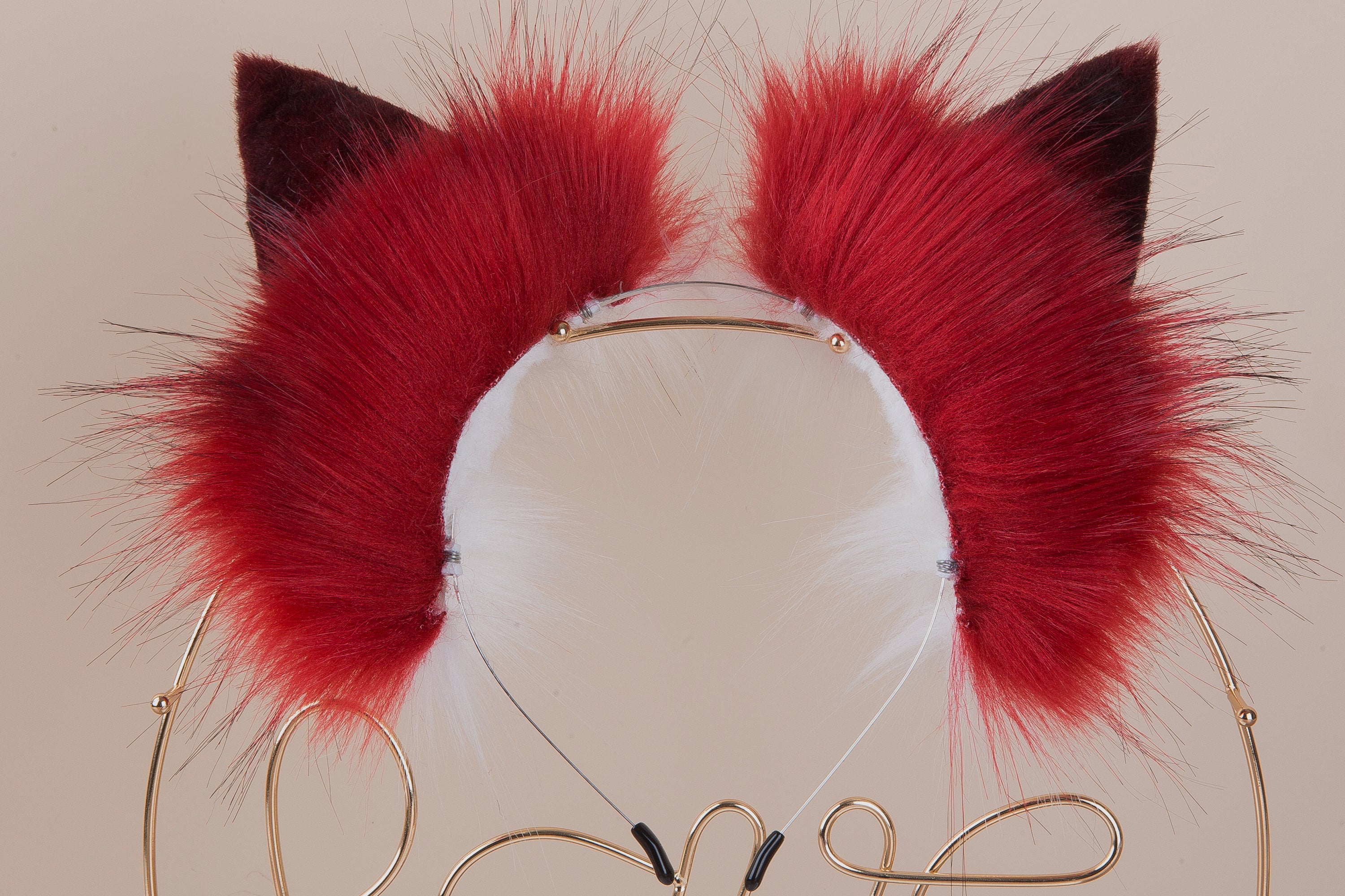 Red and black faux fur fox tail plug and ear wolf tail buttplug and ear kitten ear and tail plug set curved tail and ear plug set cosplay