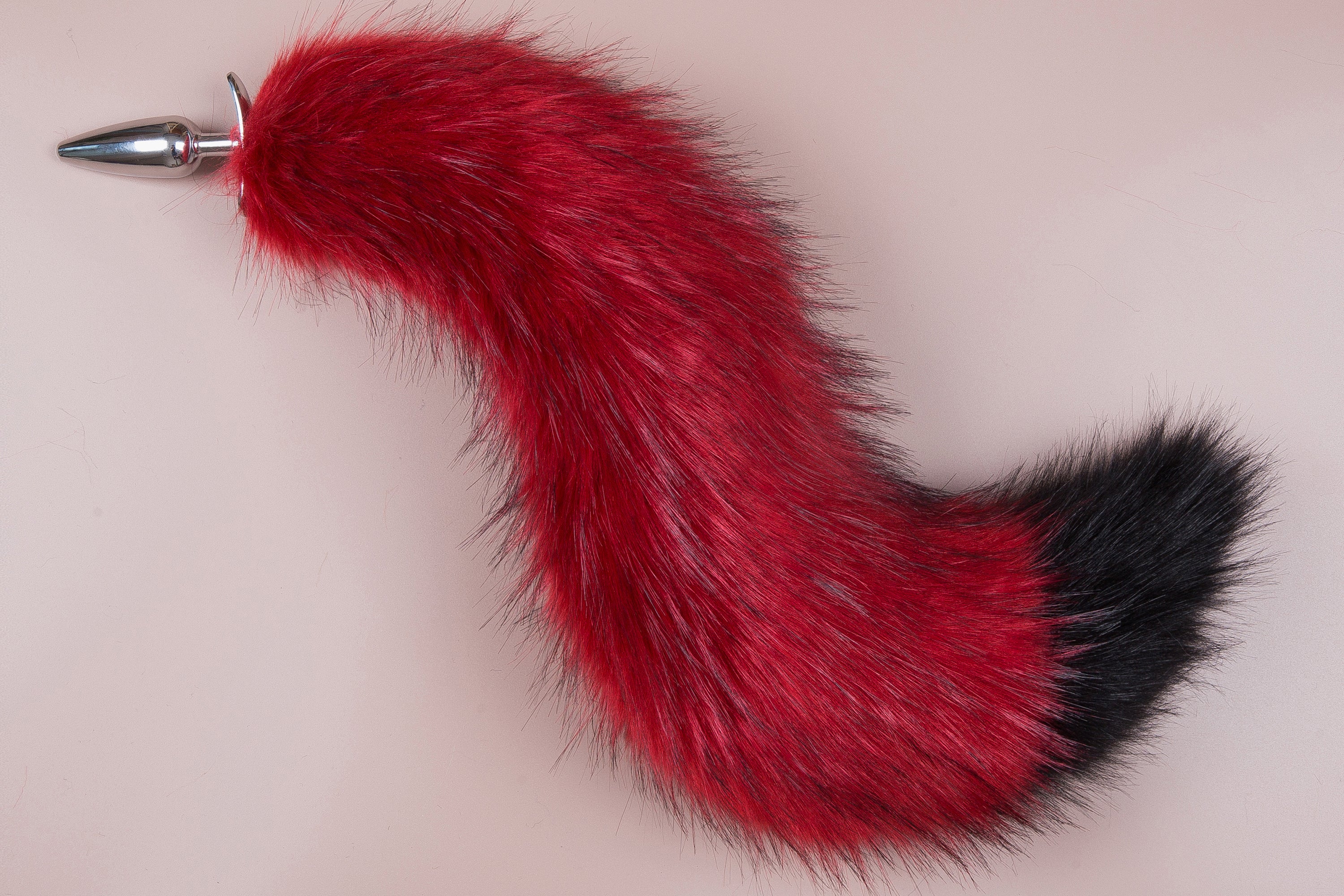 Red and black faux fur fox tail plug and ear wolf tail buttplug and ear kitten ear and tail plug set curved tail and ear plug set cosplay