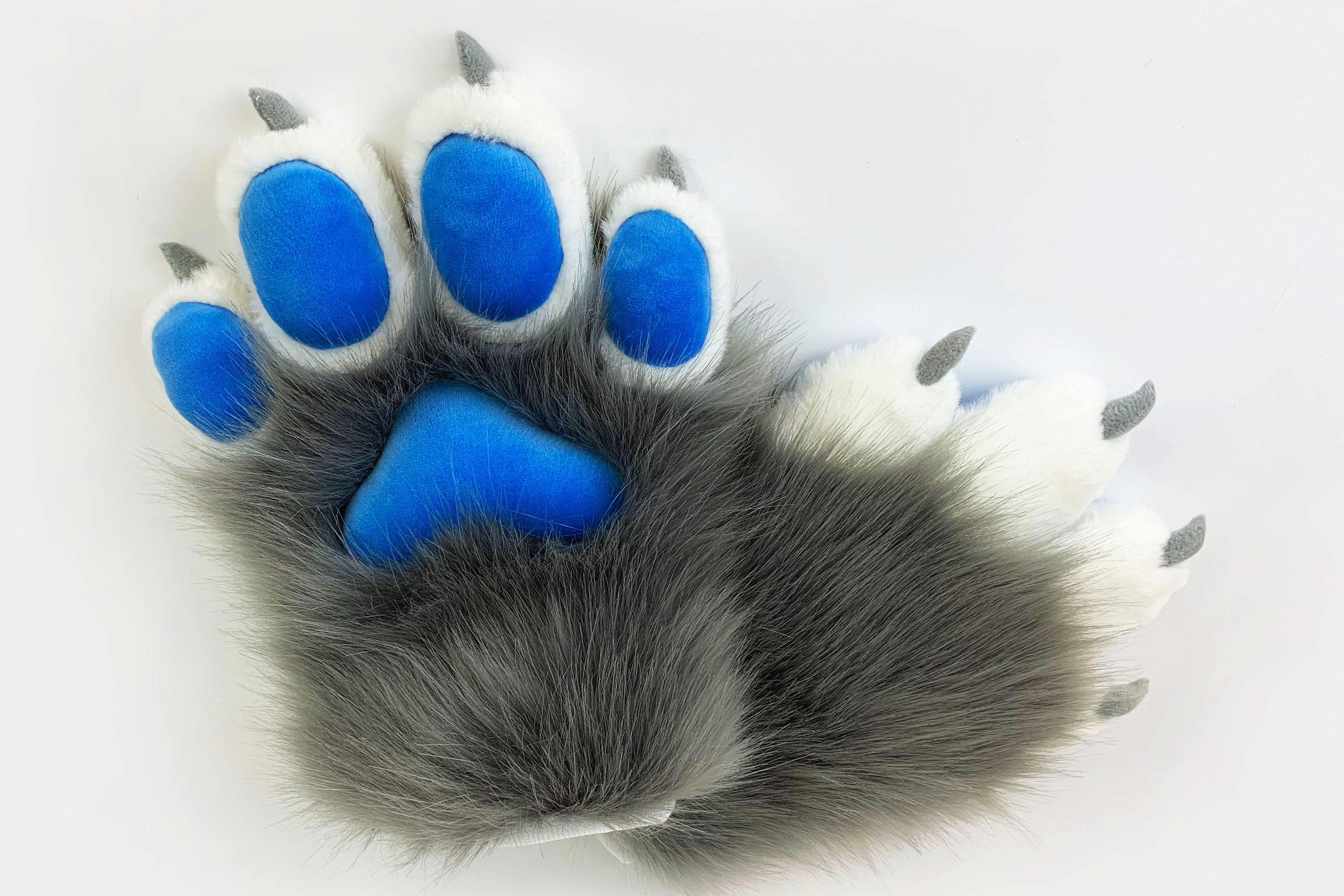 White gray blue cat paws gloves costume cosplay faux fur fluffy fox fursuit paws kitty cosplay fursuit paws gloves handpaws fur paws claws