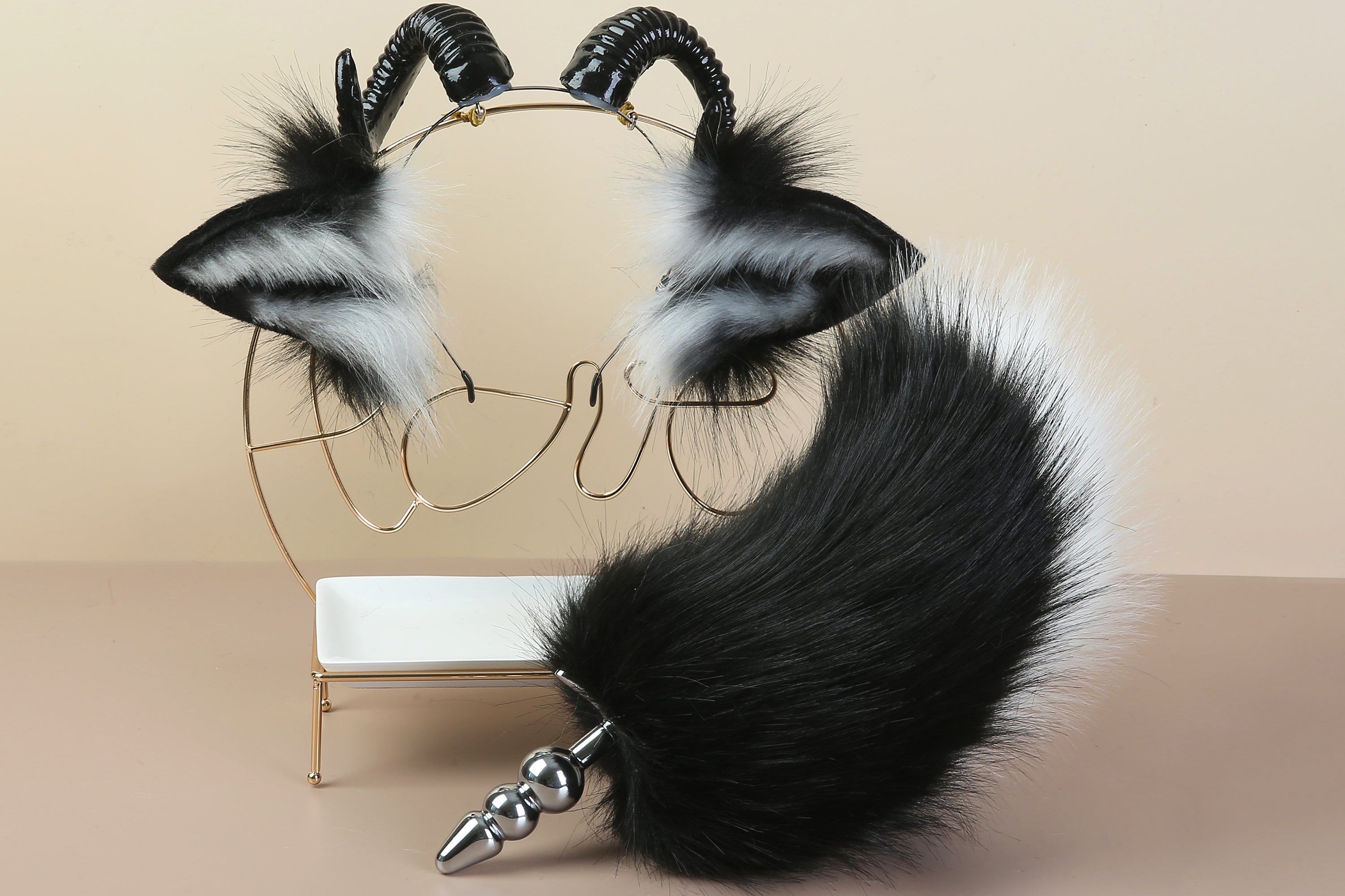 balck sheep tail plug and ear set cosplay goat ear and tail set pet play sheep tail butt plug and ear set bdsm toy sextoy for couple