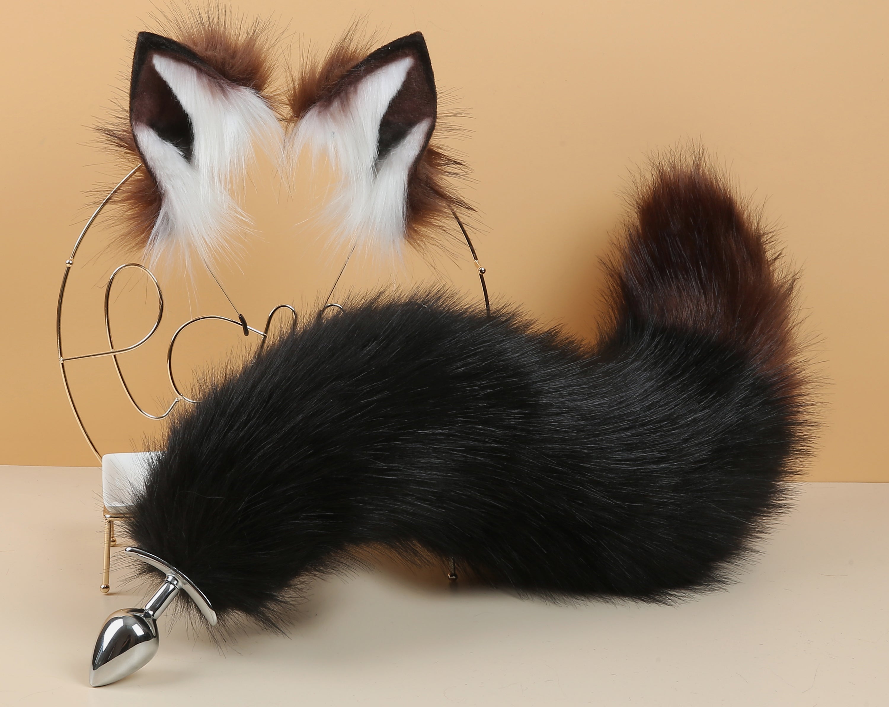 black coffee fox tail plug and ear set curly fox tail butt plug and ea Aliriga black coffee fox tail plug and ear set curly fox tail butt plug and ea Aliriga