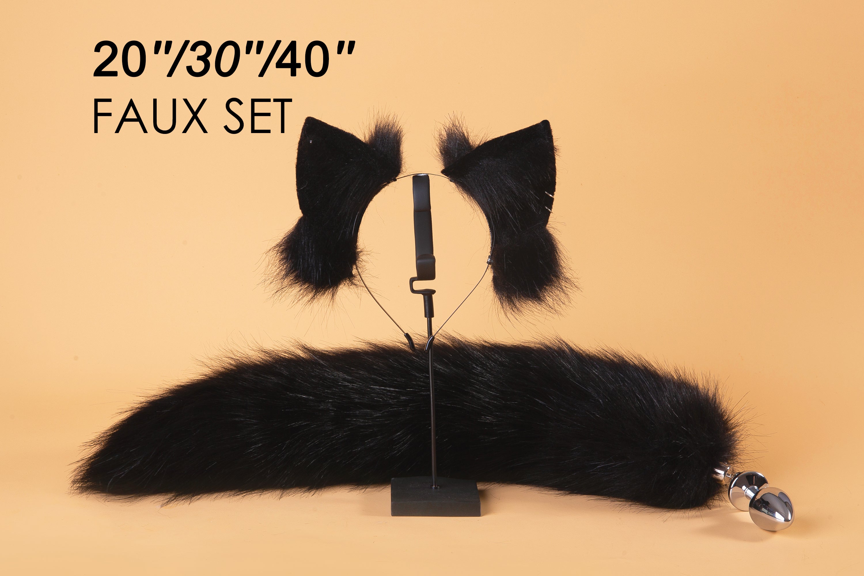 black fox tail and ear fox tail butt plug and ear wolf ear and tail plug nime cosplay neko ear and tail buttplug ass faux fur fox set