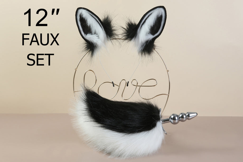 black white bunny ear and tail plug set rabbit tail butt plug and 