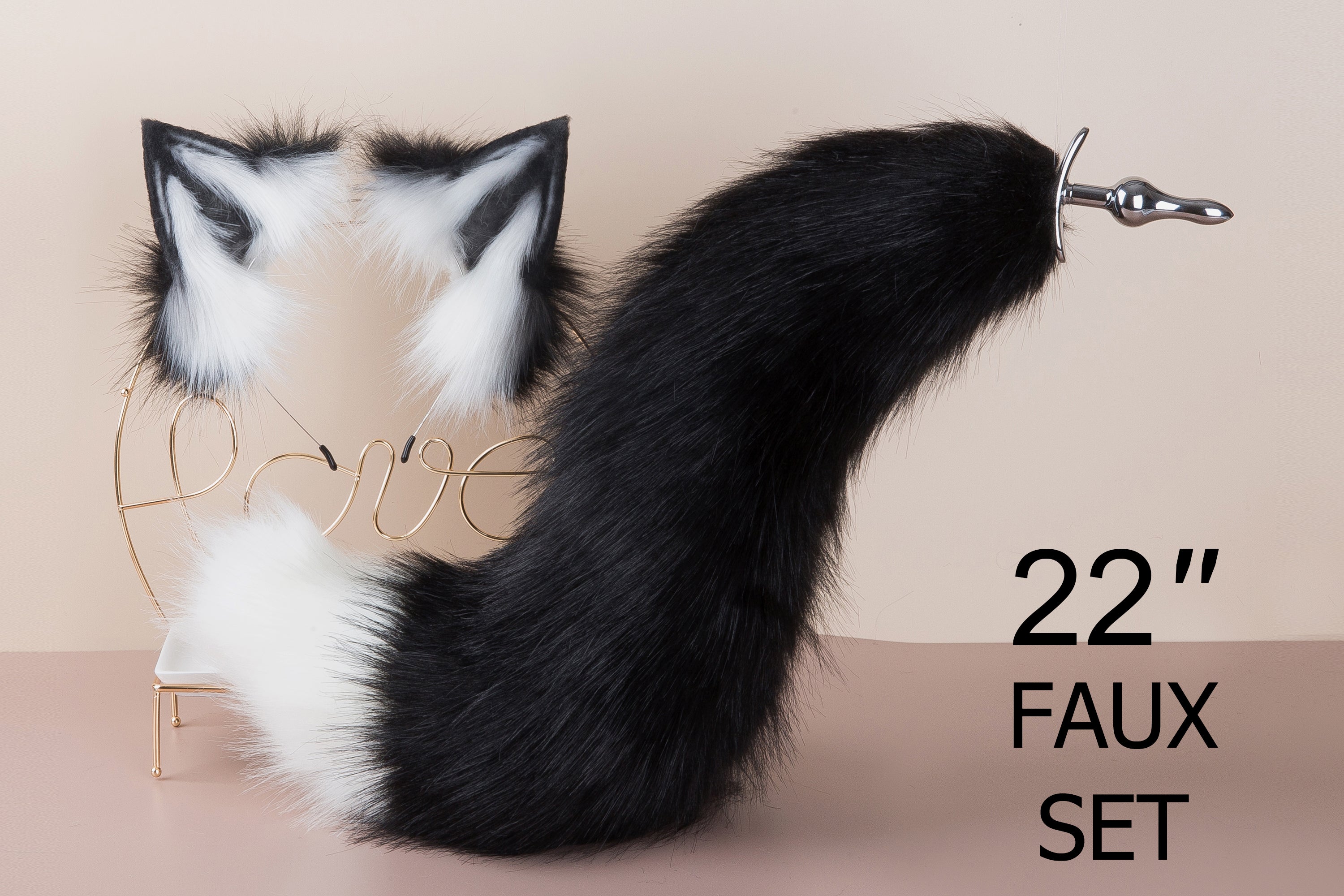 black white faux fur fox tail plug and ear set Curvy wolf tail butt pl Aliriga black white faux fur fox tail plug and ear set Curvy wolf tail butt pl Aliriga