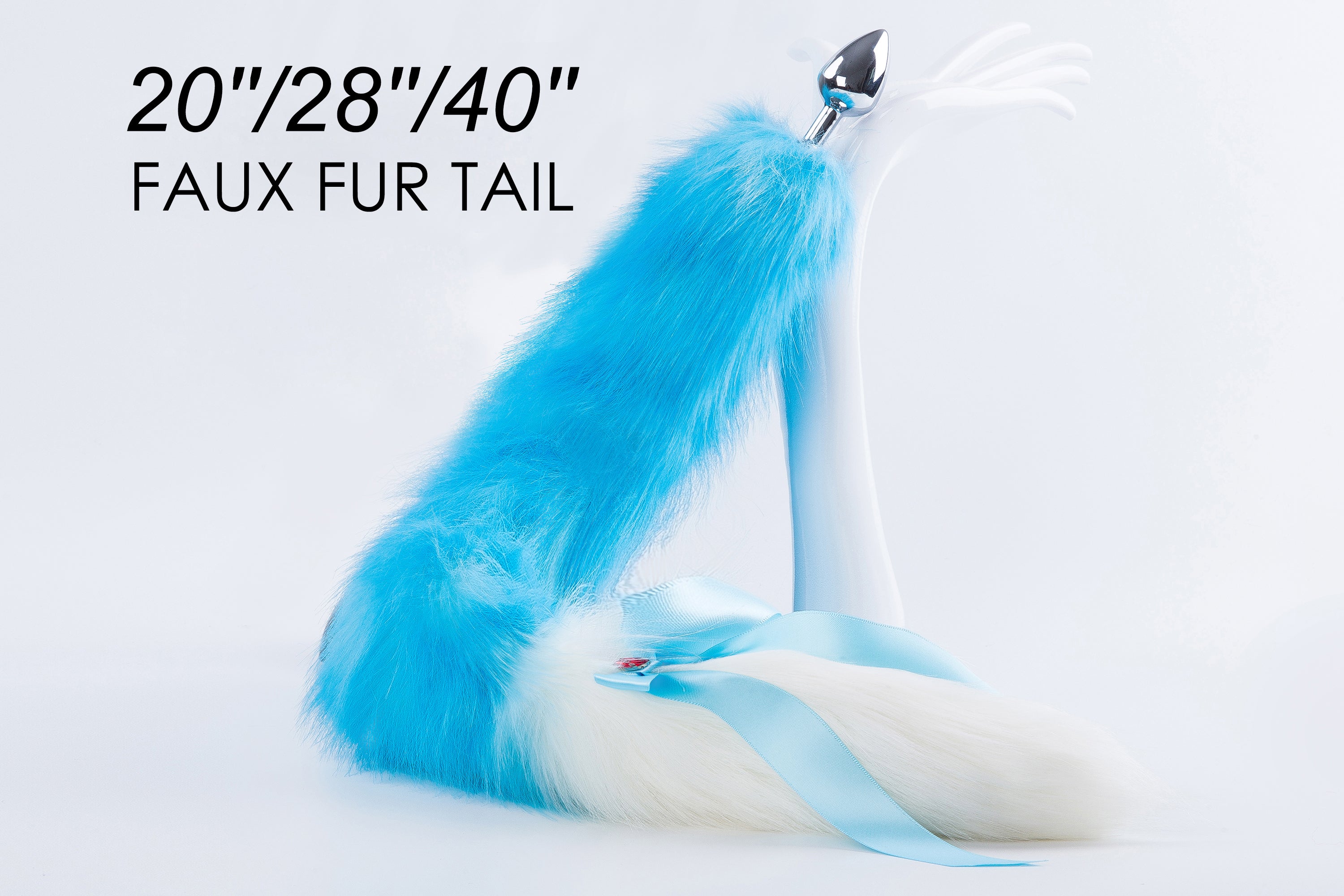 blue faux fox tail plug - long fox tail butt plug tail - fox dildo - fox butt plug - anal plug - faux fur tail plug - bdsm tail blug