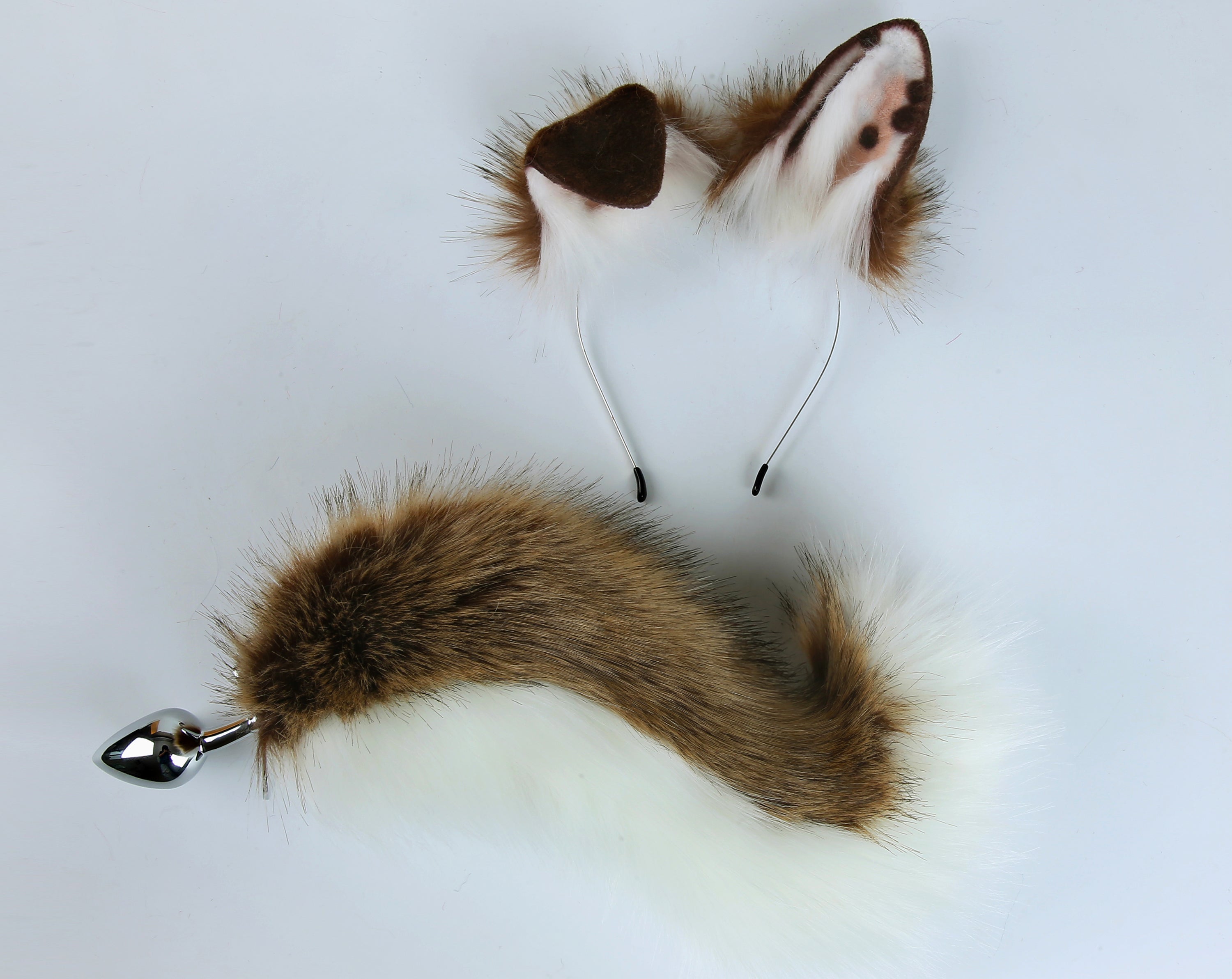 brown dog tail plug and ear set Shiba Inu tail butt plug dog tail buttplug dog ear fox tail plug wolf tail analplug cosplay sextoy