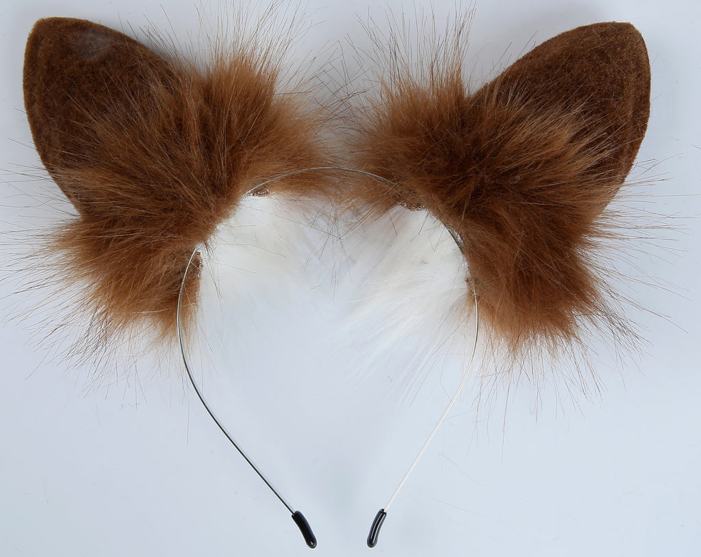 40cm Brown Dog Tail Two-color + Hairpin Fun Plush Hairpin Ear Cosplay Metal  Anal Plug Expansion