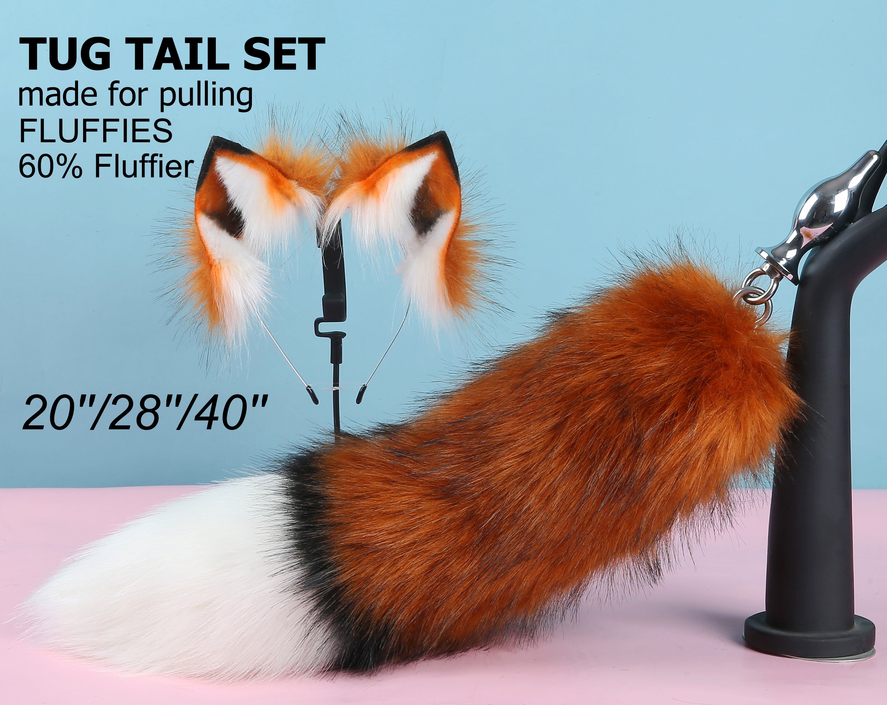 brown tug tail plug and ear set fluffy red fox tail butt plug and ear set wolf tail buttplug sex toy bdsm cat tail plug bondage petplay