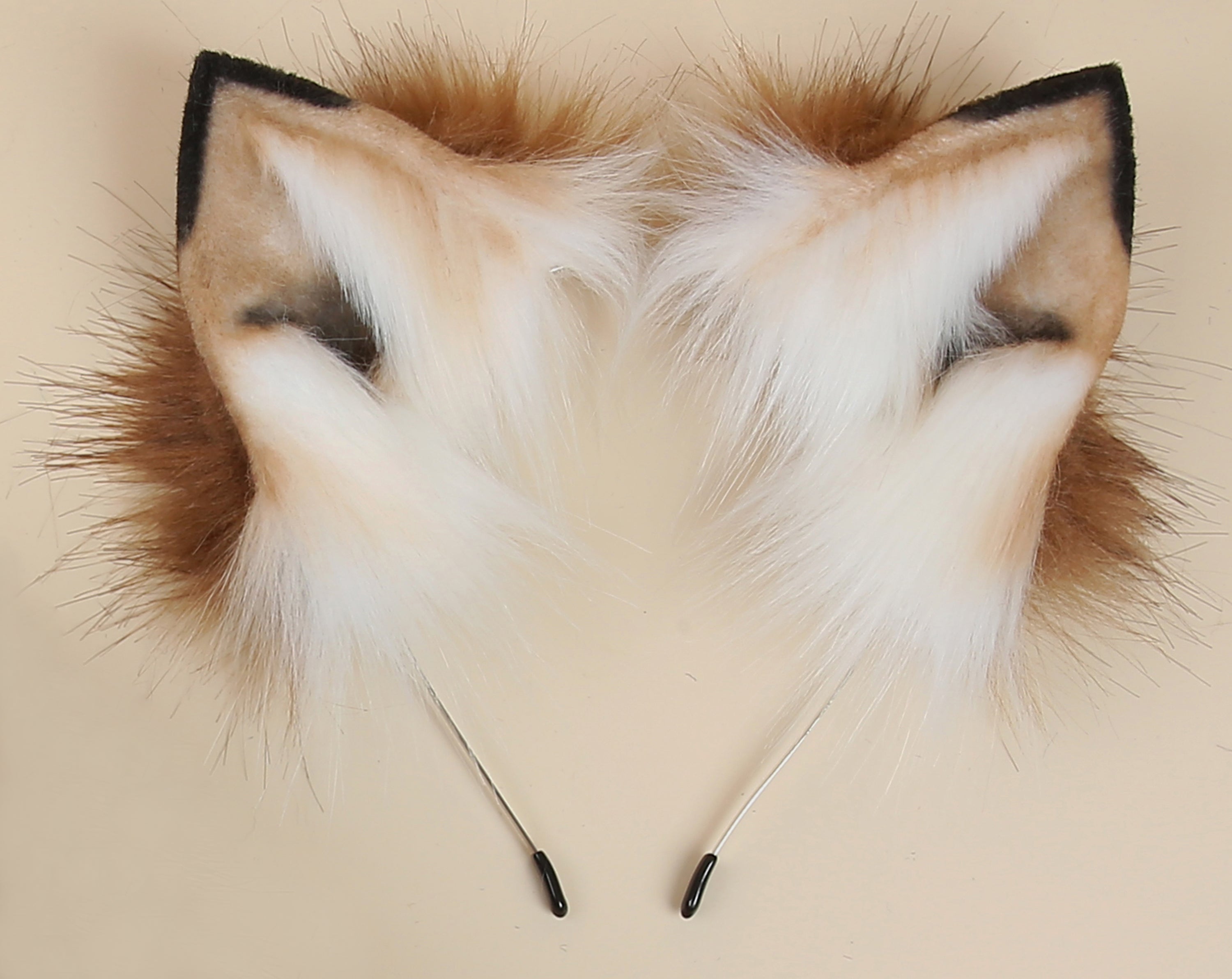 faux fur curly fox tail plug and ear and tail plug set wolf tail buttplug and ear kitten play set cosplay ear and tail plug T shaped tail plug and ear