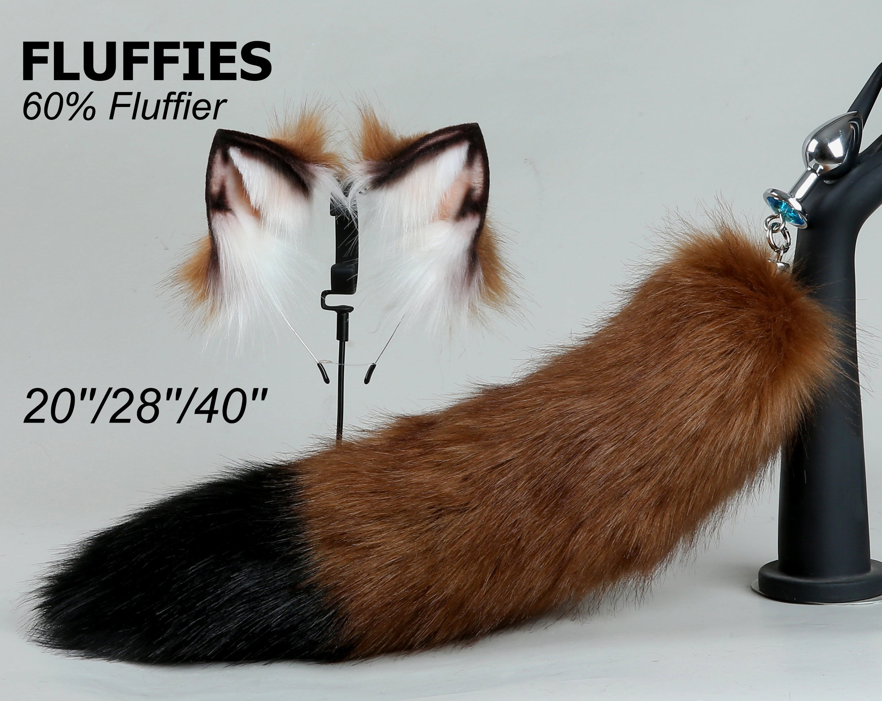 light coffee fox tail plug and ear set fox ear fluffy wolf tail butt plug tail buttplug wolf ear petplay sextoy anal plug cat tail plug