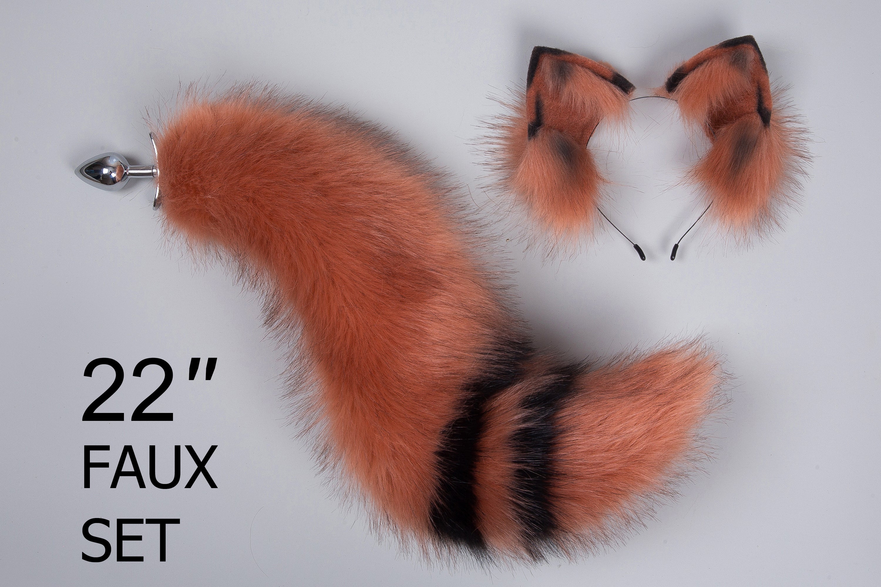 faux fur curvy fox tail plug and ear neko ear and tail set neko cosplay anime wolf tail buttplug and ear kitten ear and tail plug set