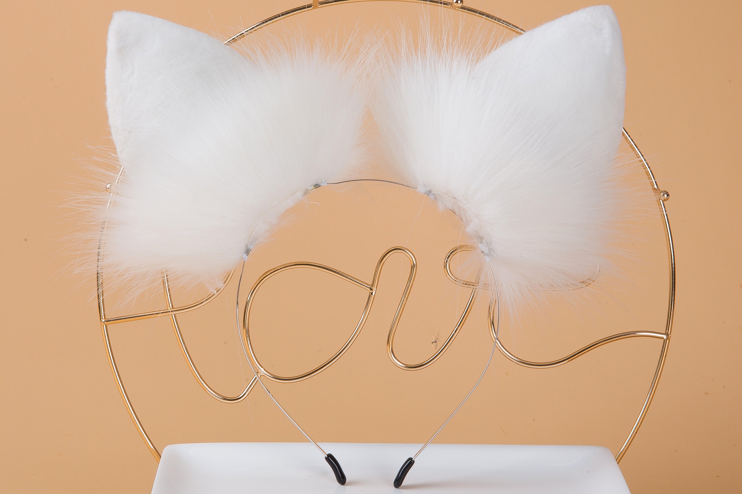 faux fur white bunny tail plug and ear set neko cosplay anime cosplay neko ear and tail kitten play rabbit tail butt plug and ear set