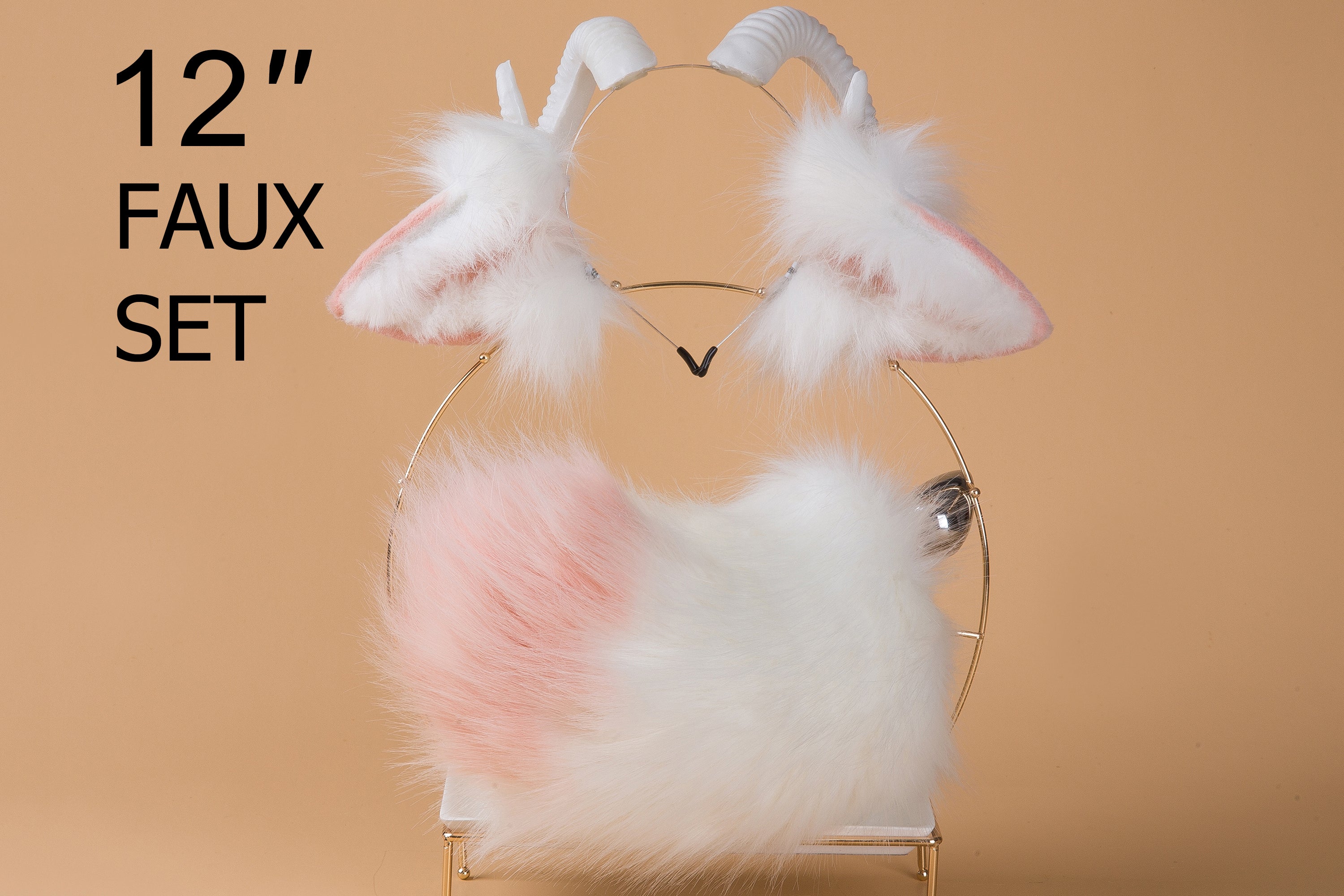 faux fur white sheep tail plug and ear set neko cosplay anime cosplay neko ear and tail kitten play sheep tail butt plug and ear set