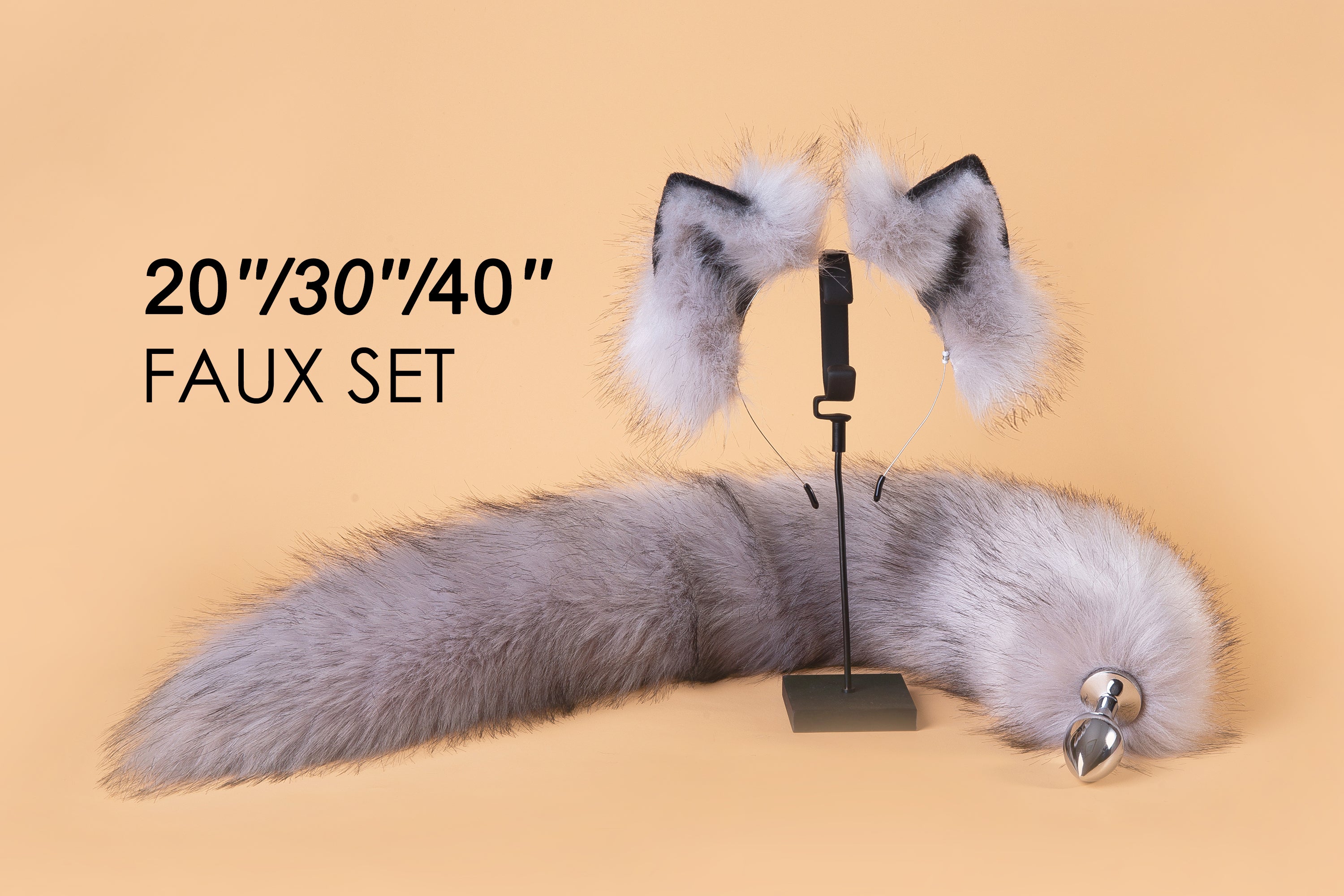 fox set gray fox tail plug and ear wolf tail buttplug and ear neko cosplay animal ear kitten play tail butt plug anal sex toy bdsm