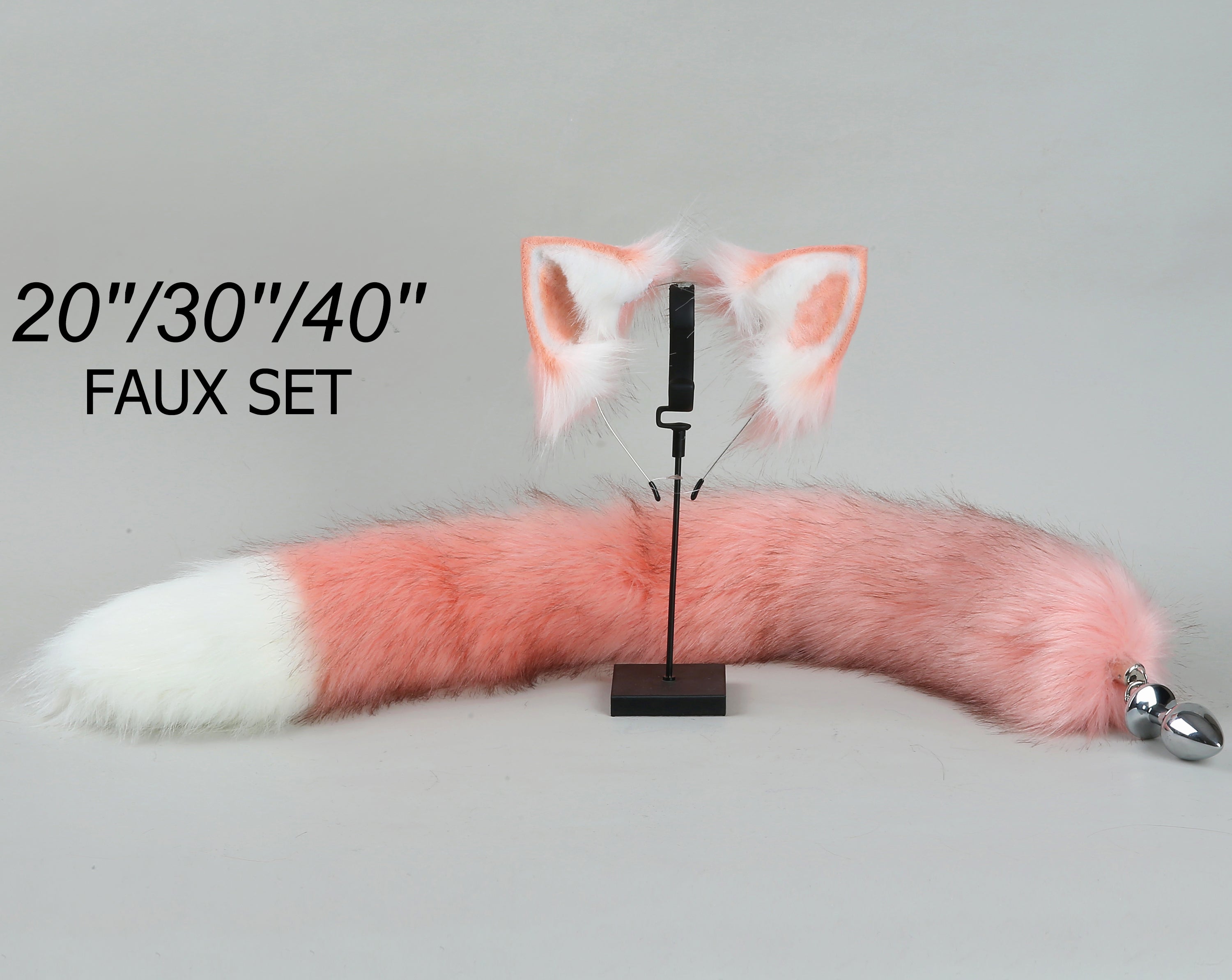 fox tail plug and ear set pink white fox ear wolf tail butt plug tail buttplug petplay sextoy detach anal plug tail kittenplay ear