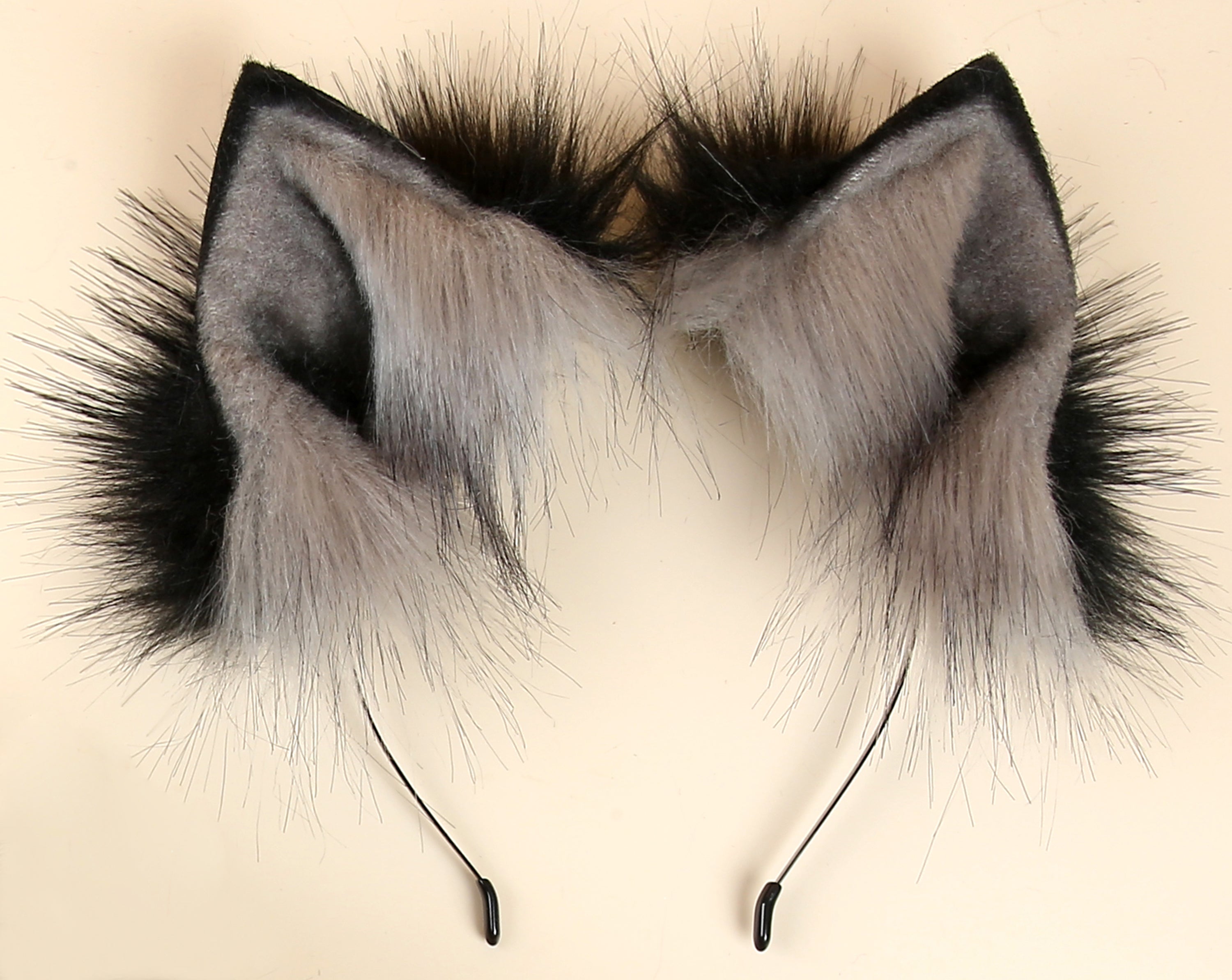 gray black faux fur fox tail plug and ear wolf tail buttplug and ear kitten ear and tail plug set curved tail and ear plug cosplay mature