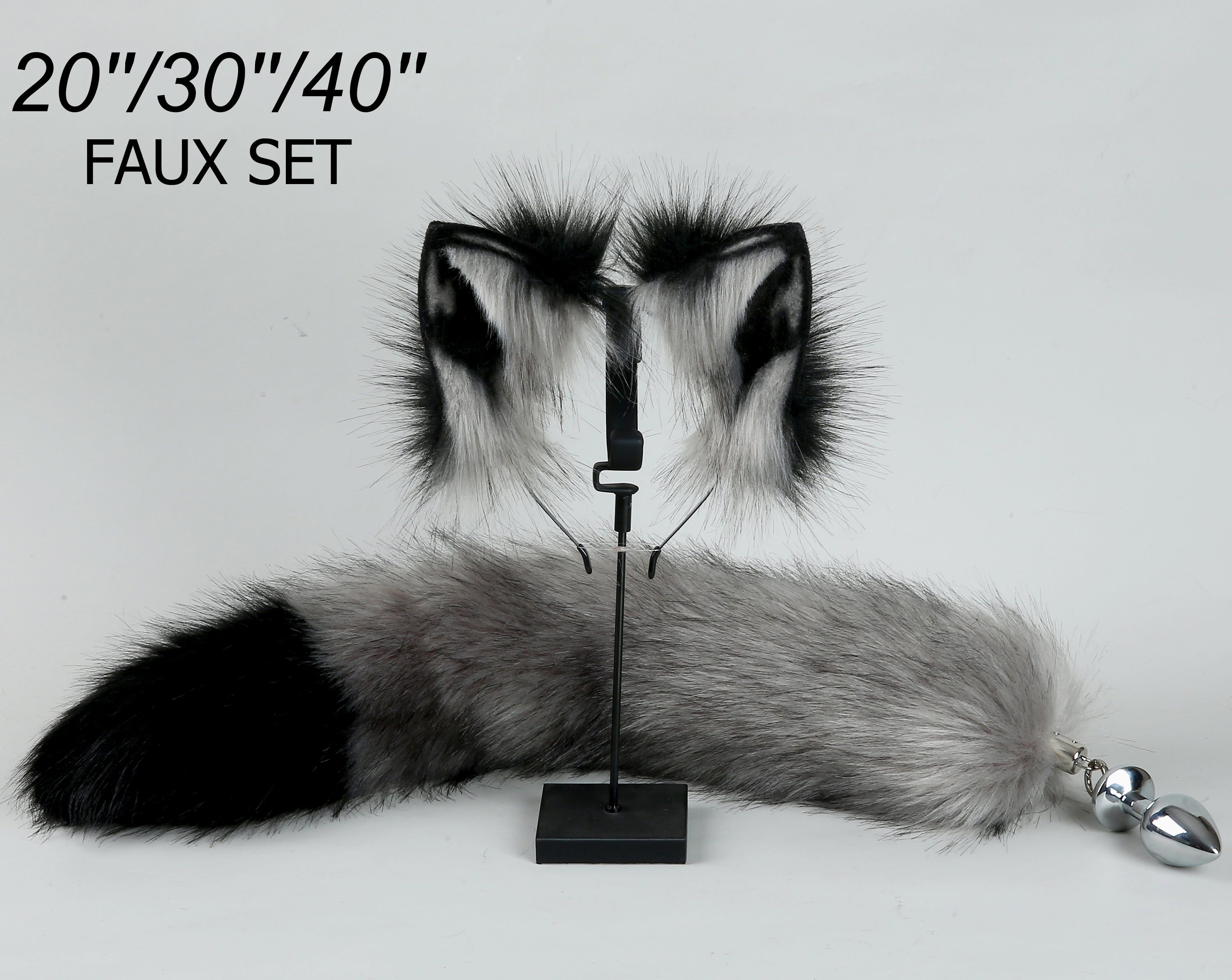 gray black fox tail plug and ear set fox ear wolf tail butt plug tail buttplug petplay sextoy detach anal plug tail cat ear and tail plug ass plug