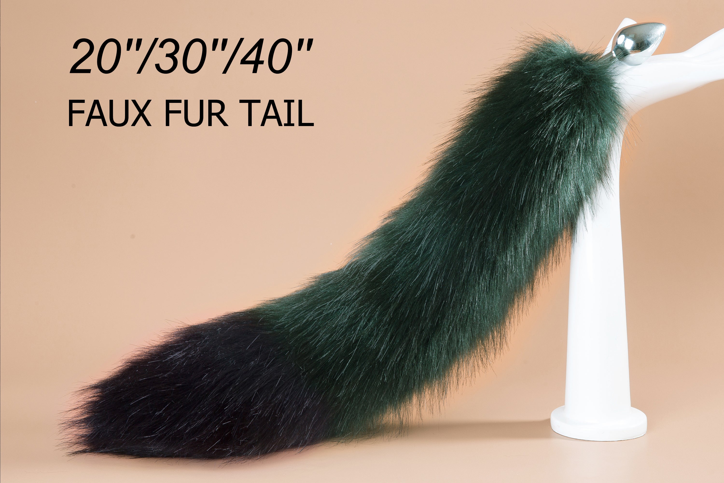 green and black fox tail butt plug-fox tail plug faux fur sex toy bdsm tail buttplug anal plug anime cosplay neko play bondage ddlg