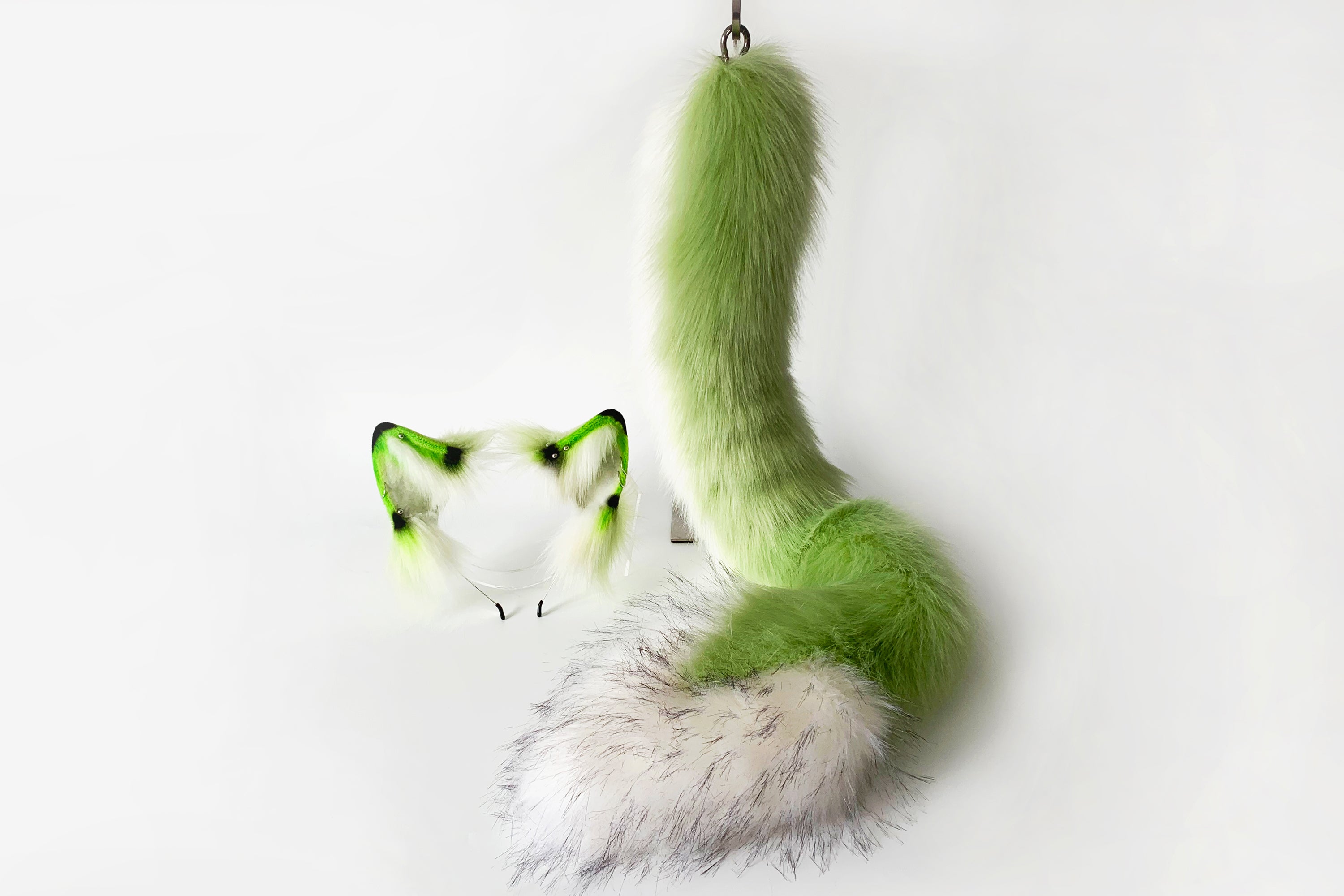 green dragon tug tail plug and ear set anime cosplay fluffy tipped dragon wirin wickerbeast fursuit tail furry tail butt plug lolita mature