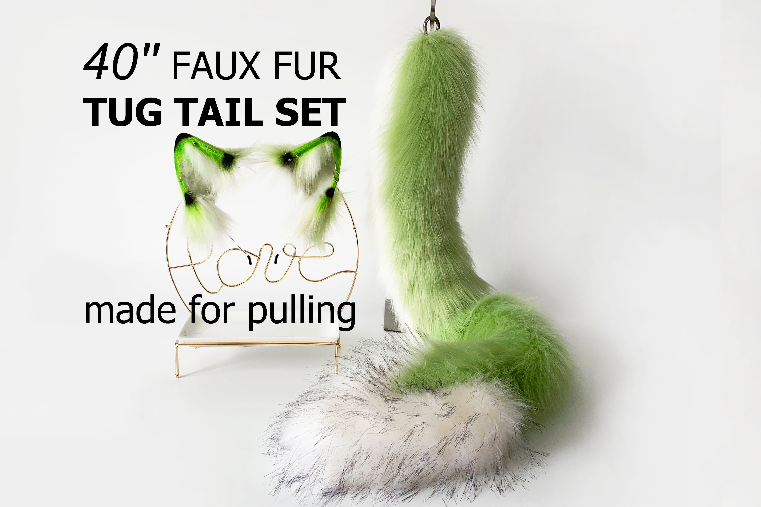 green dragon tug tail plug and ear set anime cosplay fluffy tipped dragon wirin wickerbeast fursuit tail furry tail butt plug lolita mature