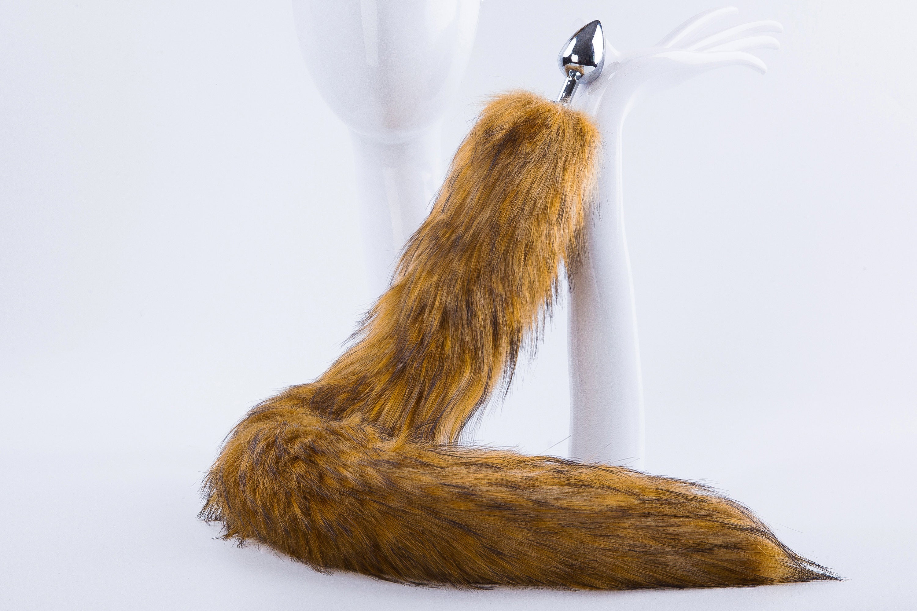 brown long fox tail plug anal plug butt plug tail butt plug fox butt blug fur tail plug bdsm tail fox didlo ass plug 40 inch sex toy