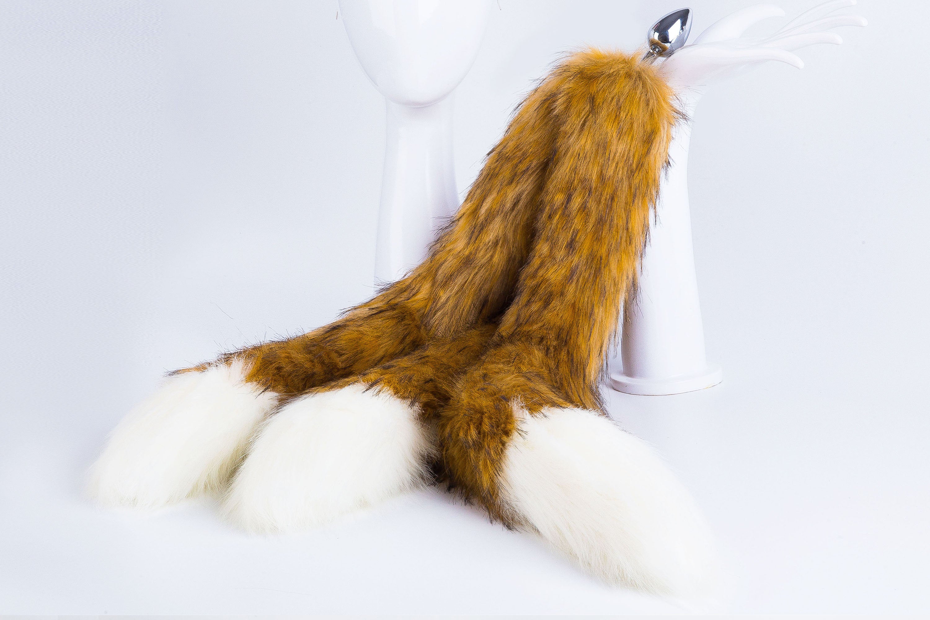 long fox tail plug tail brown three tail butt plug 3 tailed kitsune tailed plug anal plug ass plug bdsm tail faux fur plug sex toy