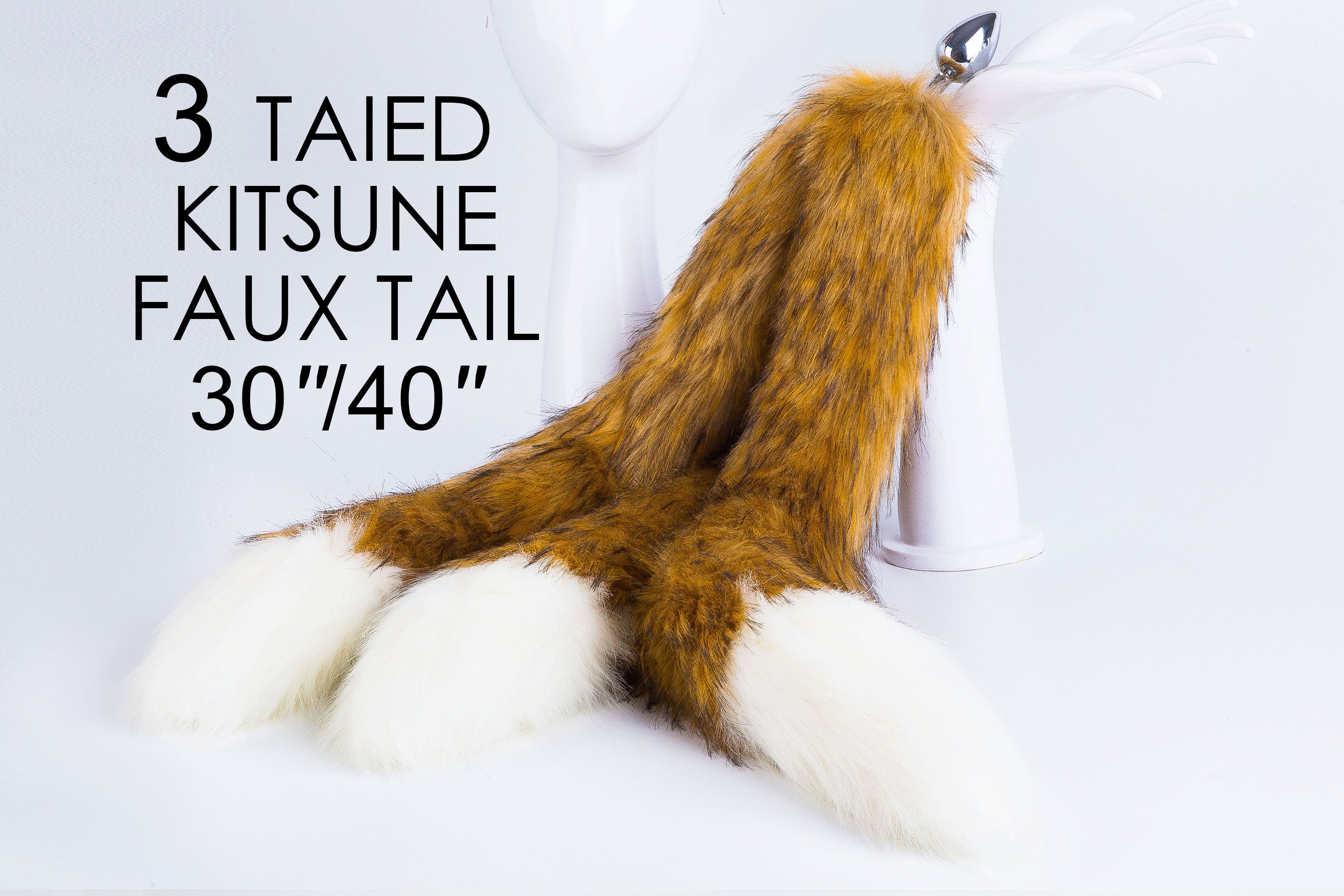 long fox tail plug tail brown three tail butt plug 3 tailed kitsune tailed plug anal plug ass plug bdsm tail faux fur plug sex toy