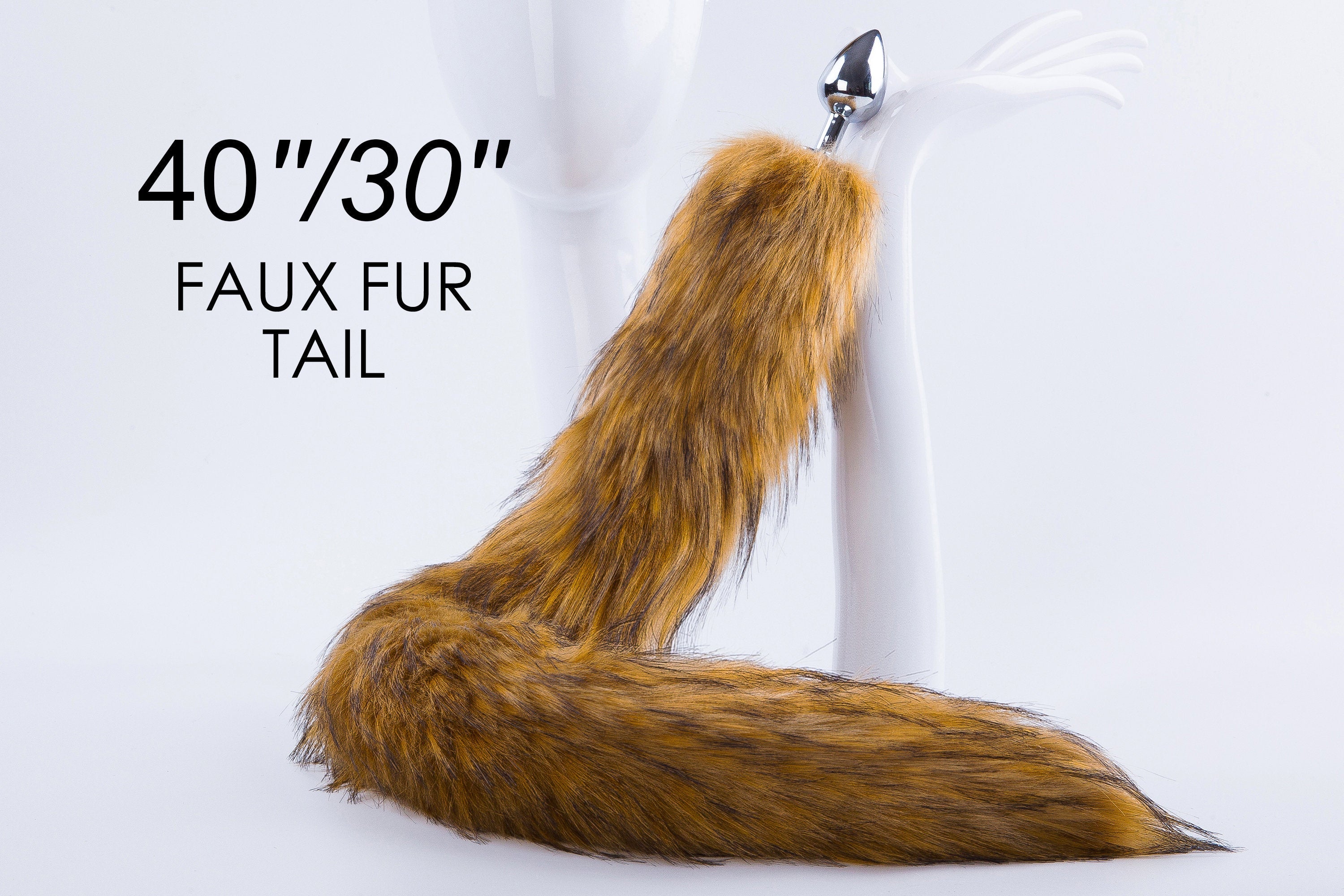 brown long fox tail plug anal plug butt plug tail butt plug fox butt blug fur tail plug bdsm tail fox didlo ass plug 40 inch sex toy