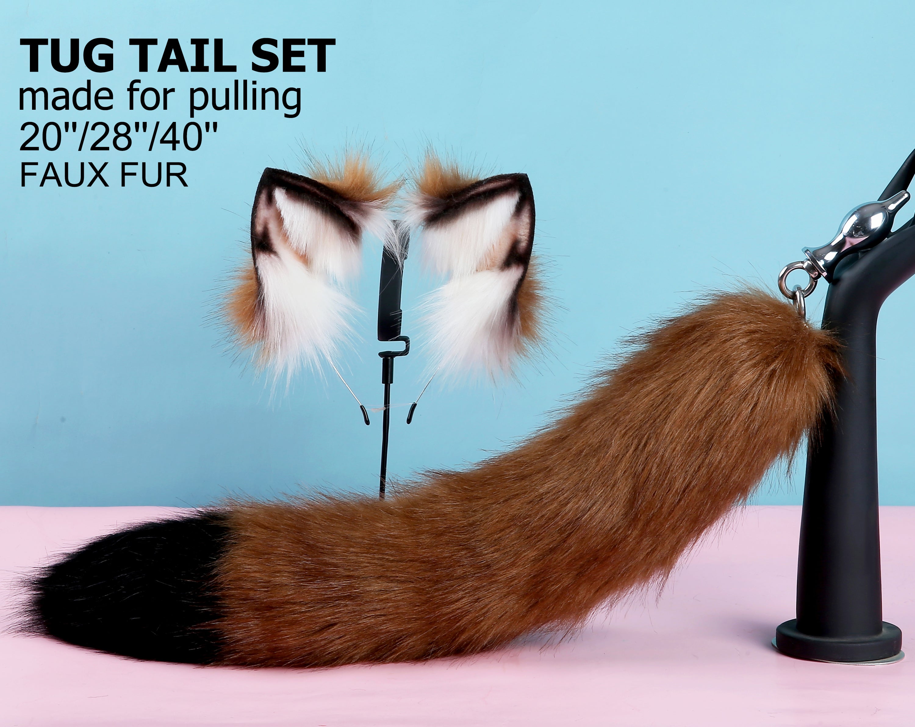 Light coffee black tug tail plug and ear set faux fur fox tail butt plug wolf tail buttplug ddlg sex toy bdsm cat tail plug bondage petplay