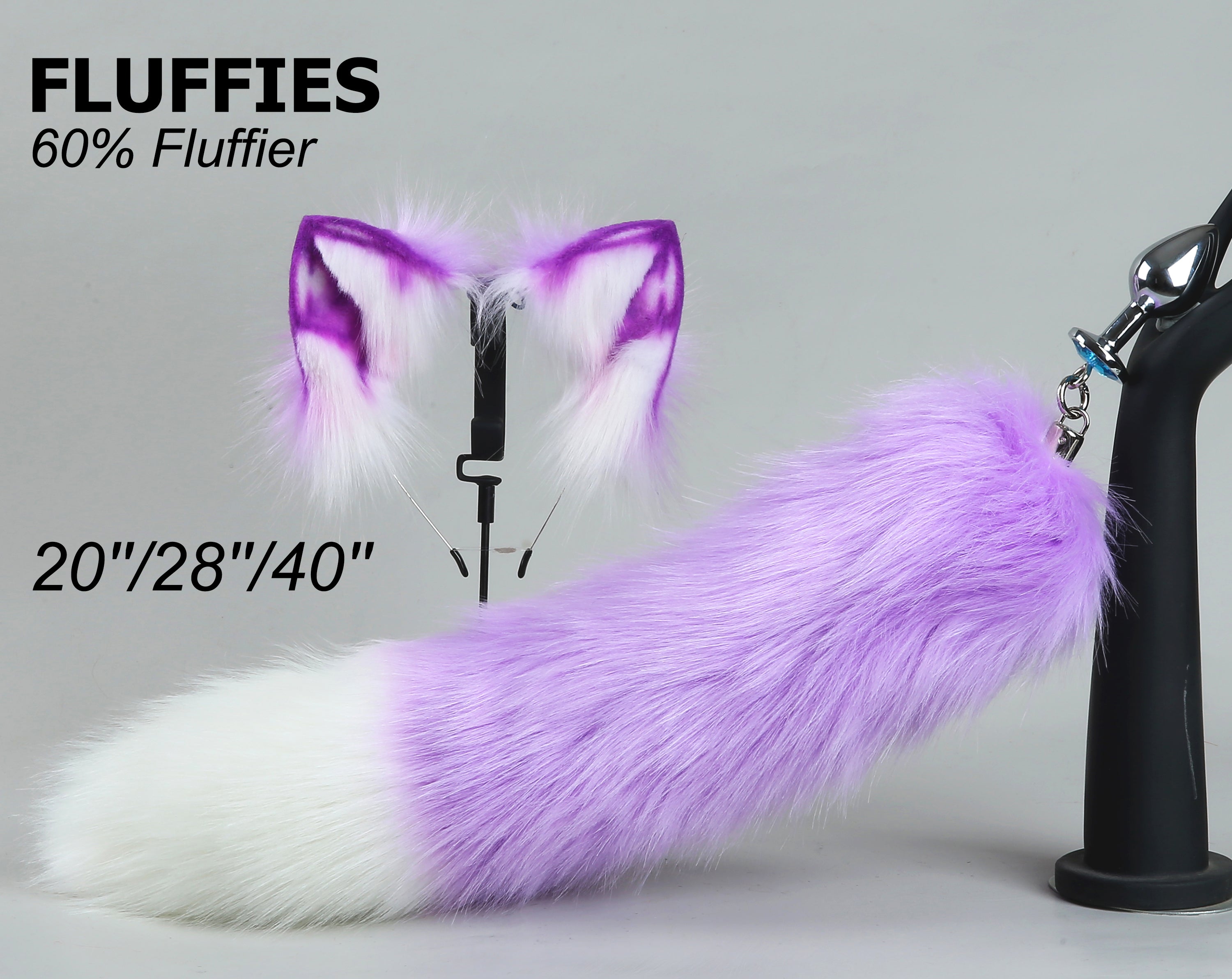 light purple fox tail plug and ear set fox ear fluffy wolf tail butt plug tail buttplug wolf ear petplay sextoy anal plug cat tail plug