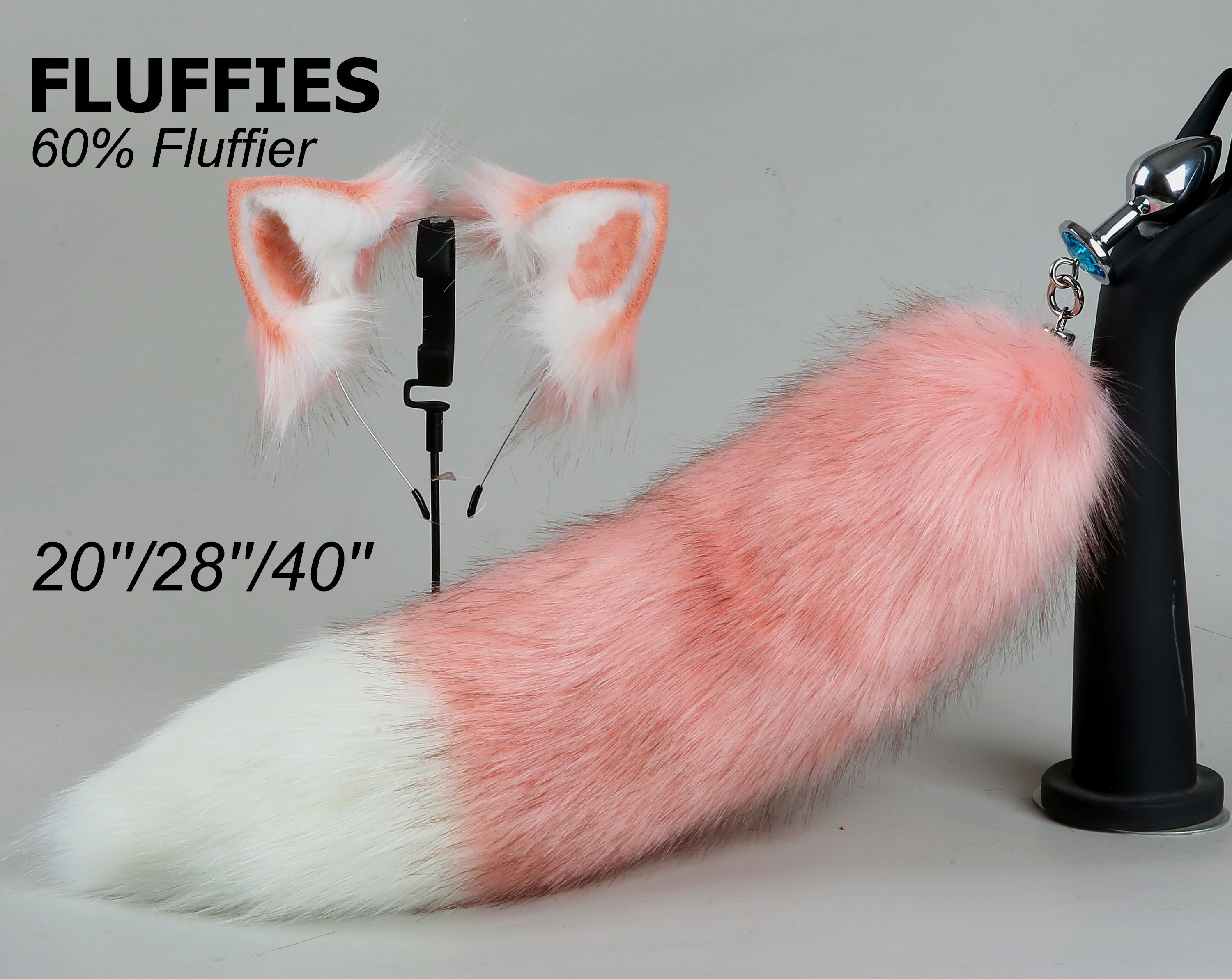 pink fox tail plug and ear set fox ear fluffy wolf tail butt plug tail buttplug wolf ear petplay sextoy anal plug cat tail plug