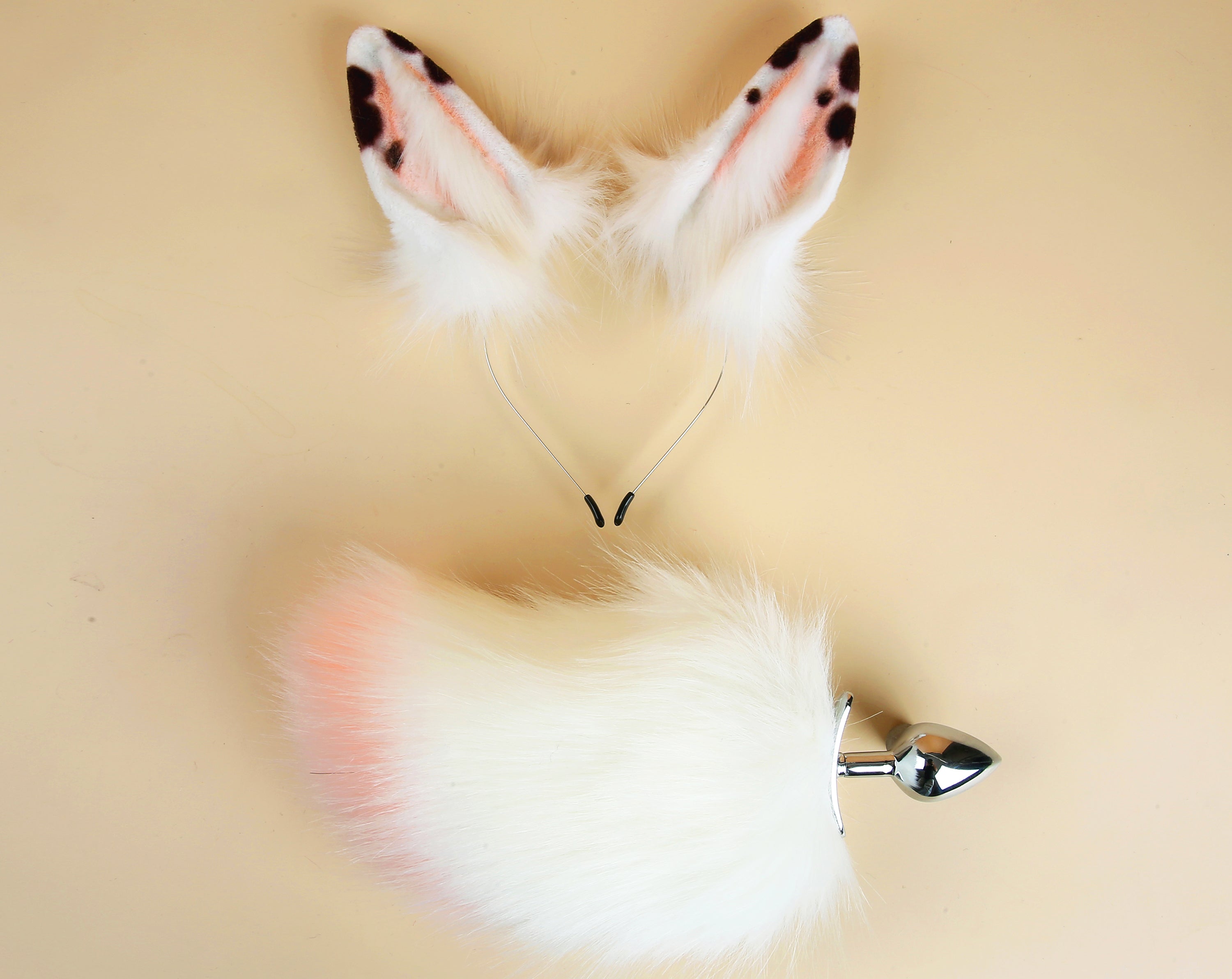 pink white bunny tail plug and ear rabbit tail butt plug and ear anime cosplay rabbit kemonomimi bunny ear and tail  therian