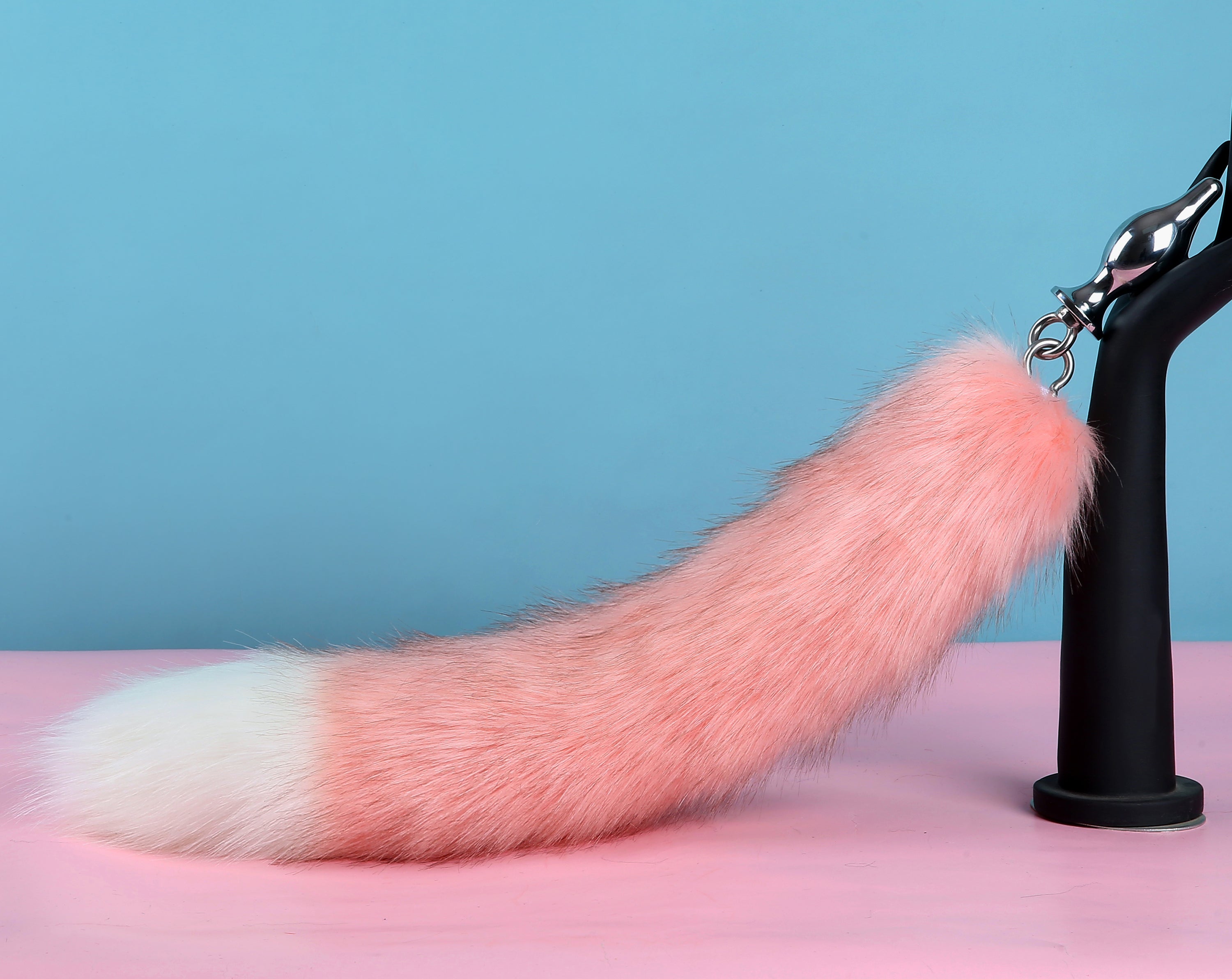 pink white tug tail plug and ear set faux fur fox tail butt plug wolf tail buttplug ddlg sex toy bdsm cat tail plug bondage petplay