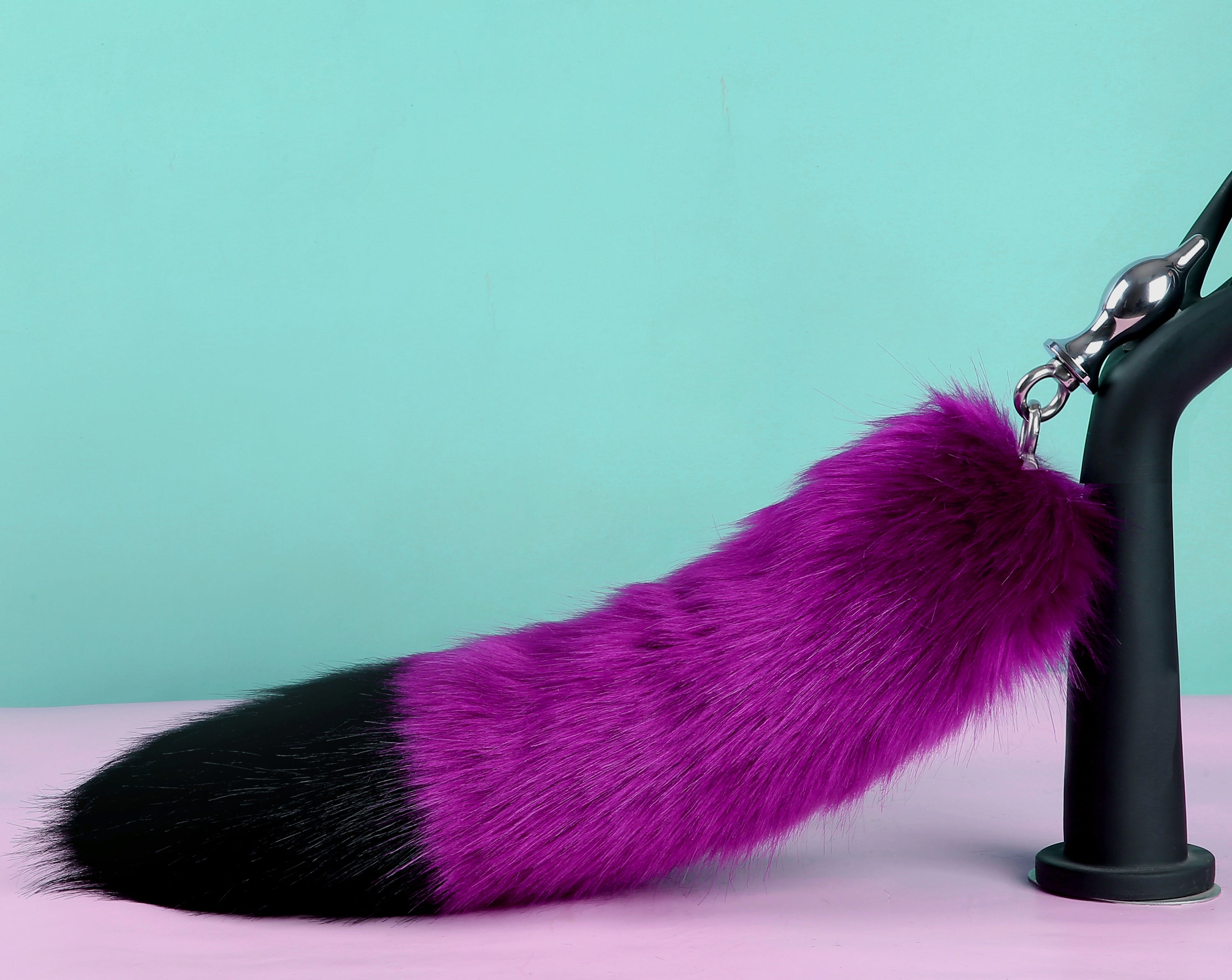 purple black fluffy tug tail plug and ear set fluffy fox tail butt plug and ear set wolf tail buttplug sex toy bdsm cat tail petplay