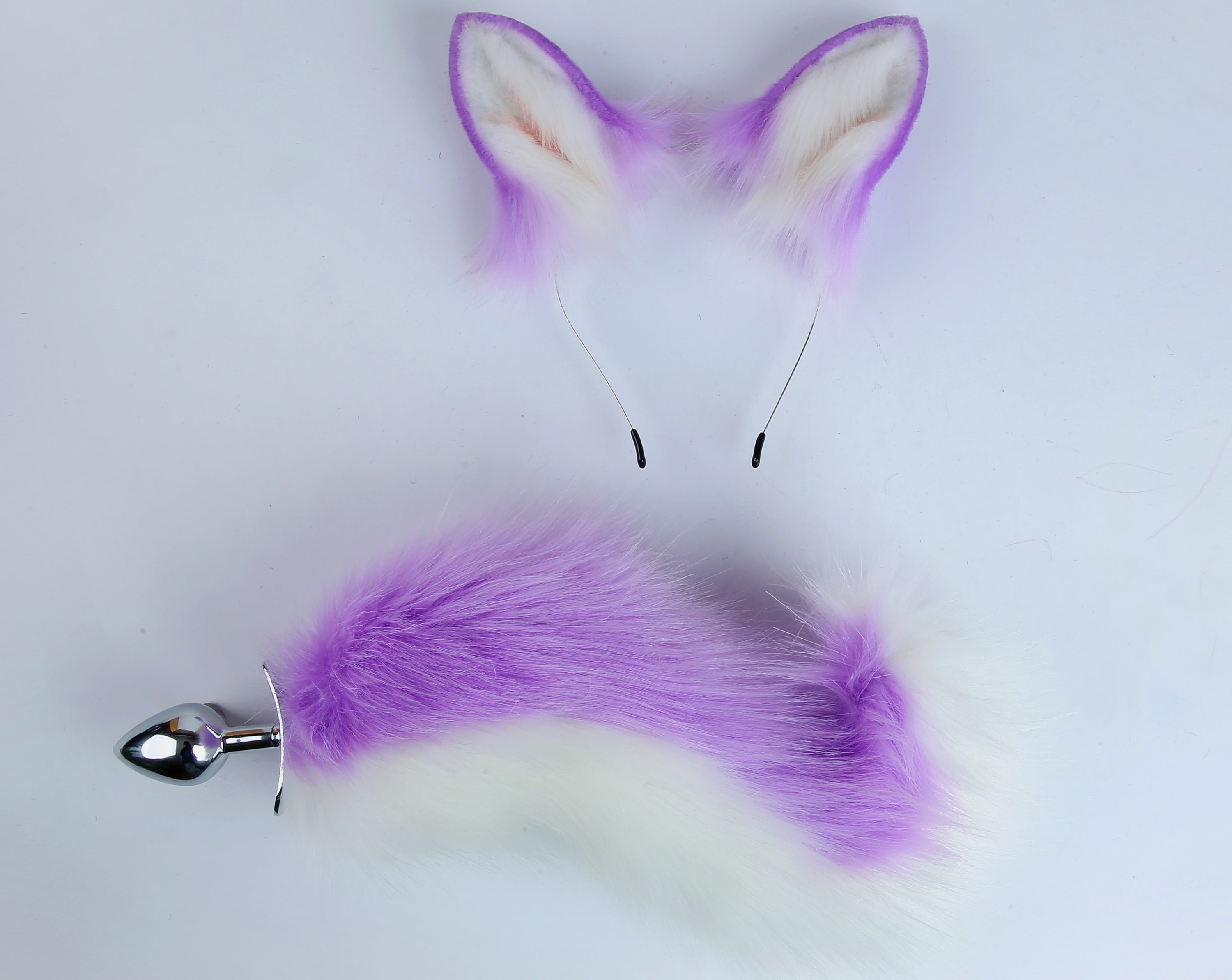 light purple dog tail plug and ear set Shiba Inu tail butt plug dog tail buttplug dog ear fox tail plug wolf tail analplug cosplay puppy playsextoy