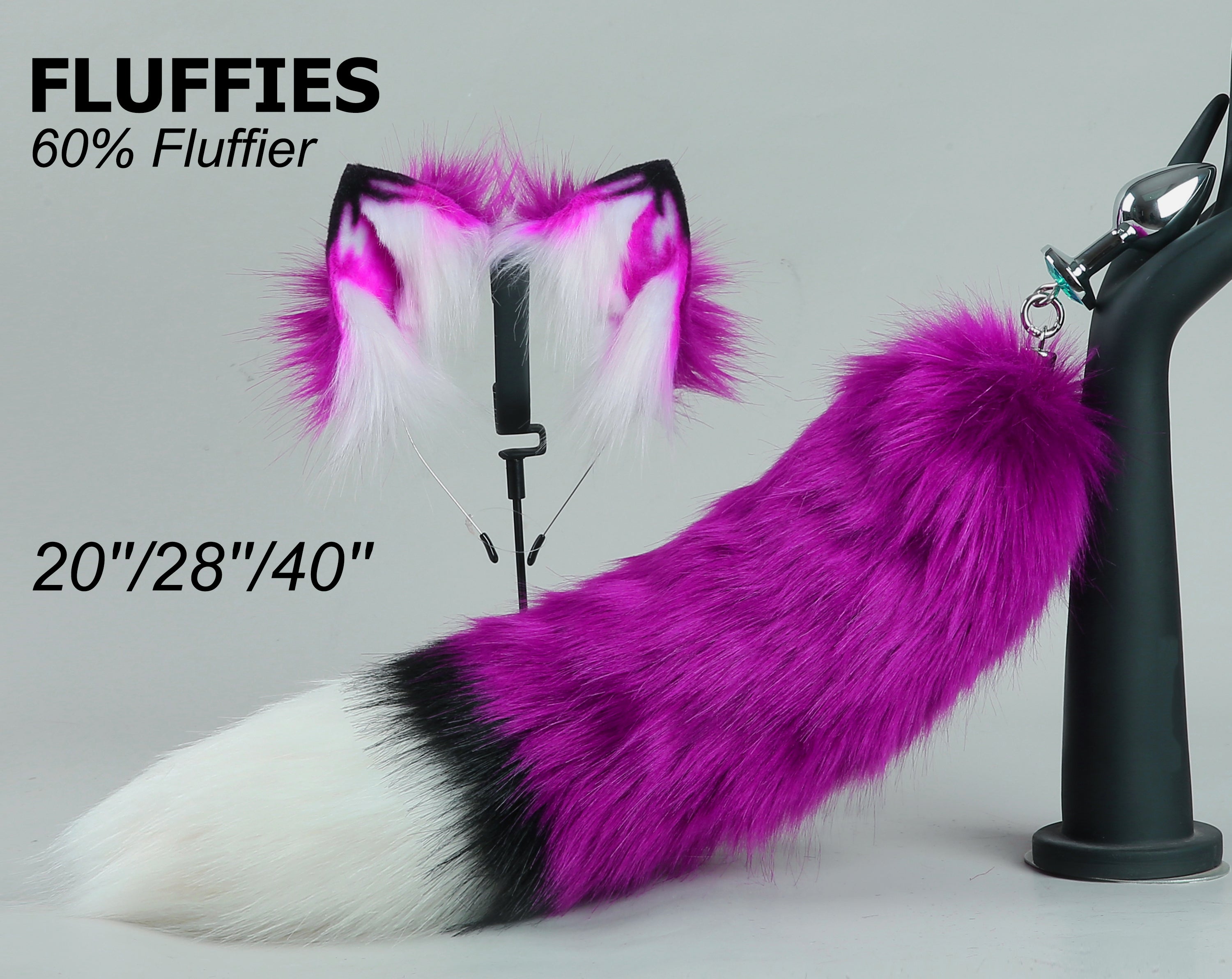 purple fox tail plug and ear set fox ear fluffy wolf tail butt plug tail buttplug wolf ear petplay sextoy anal plug cat tail plug