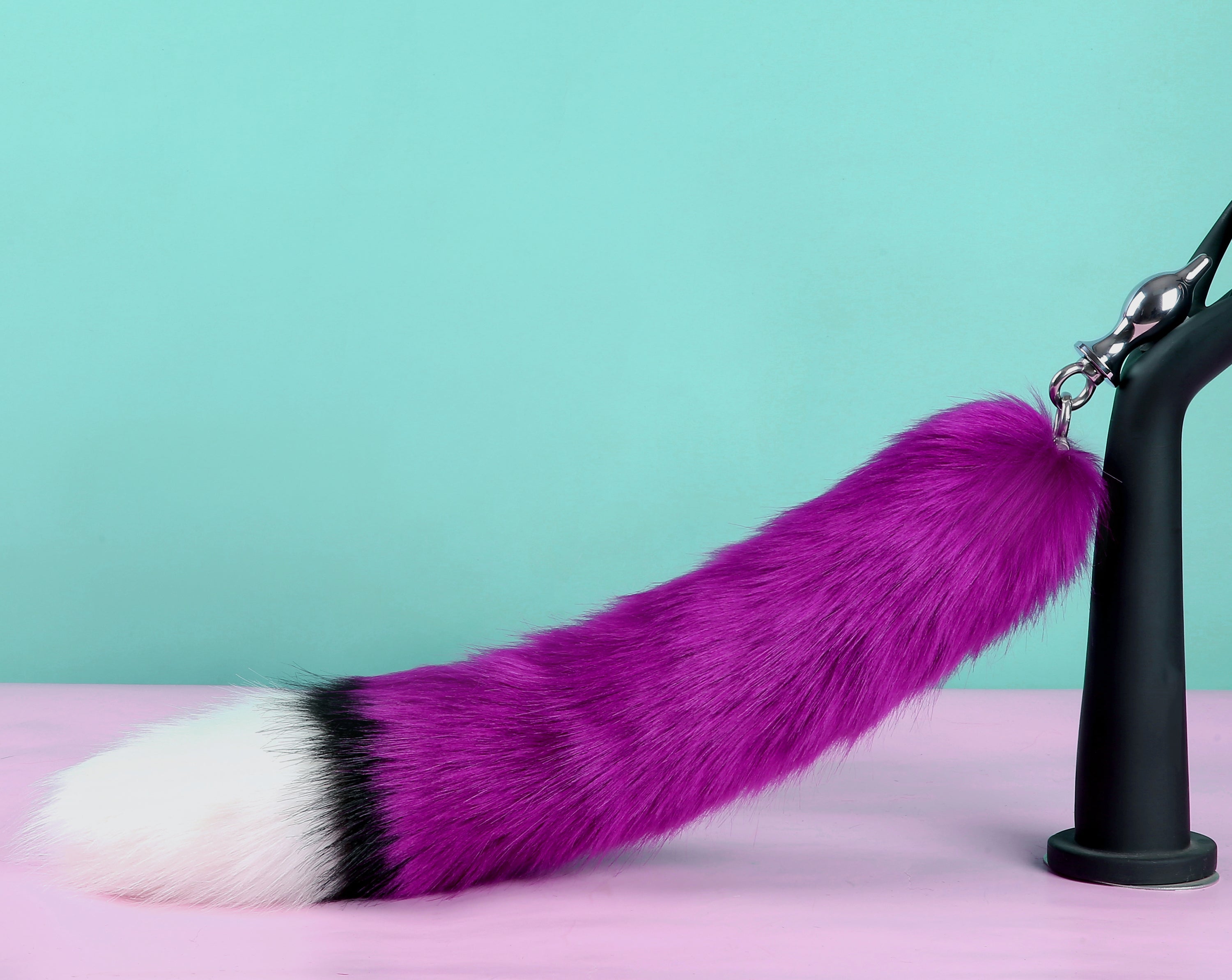 purple tug tail plug and ear set faux fur fox tail butt plug wolf tail buttplug ddlg sex toy bdsm cat tail plug anal bondage petplay