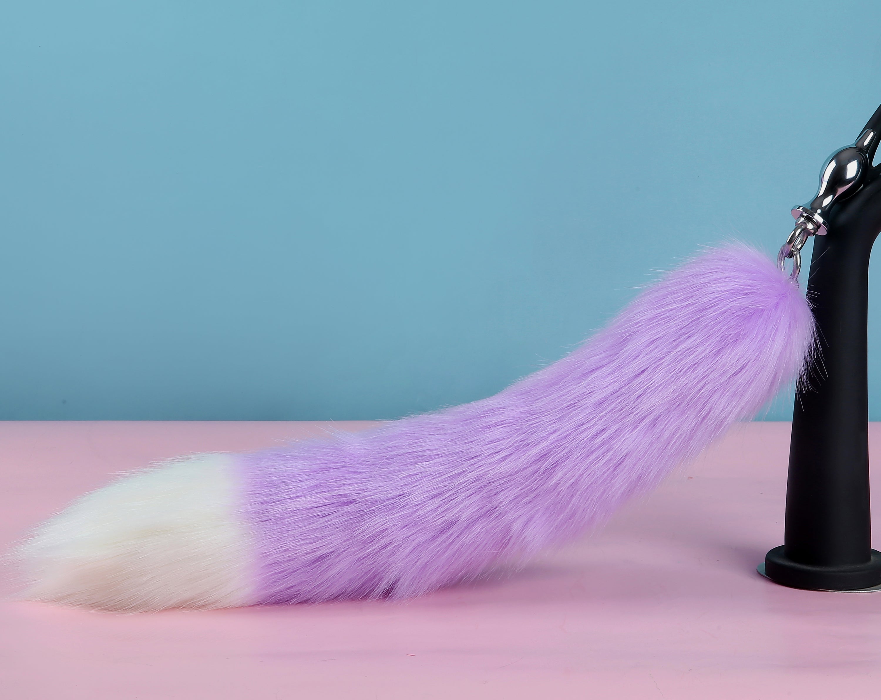 Light purple tug tail plug and ear set faux fur fox tail butt plug wolf tail buttplug ddlg sex toy bdsm cat tail plug anal bondage petplay