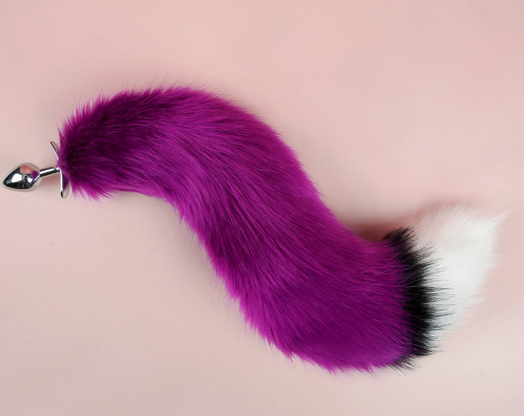 purple white fox tail plug and ear set curly fox tail butt plug
