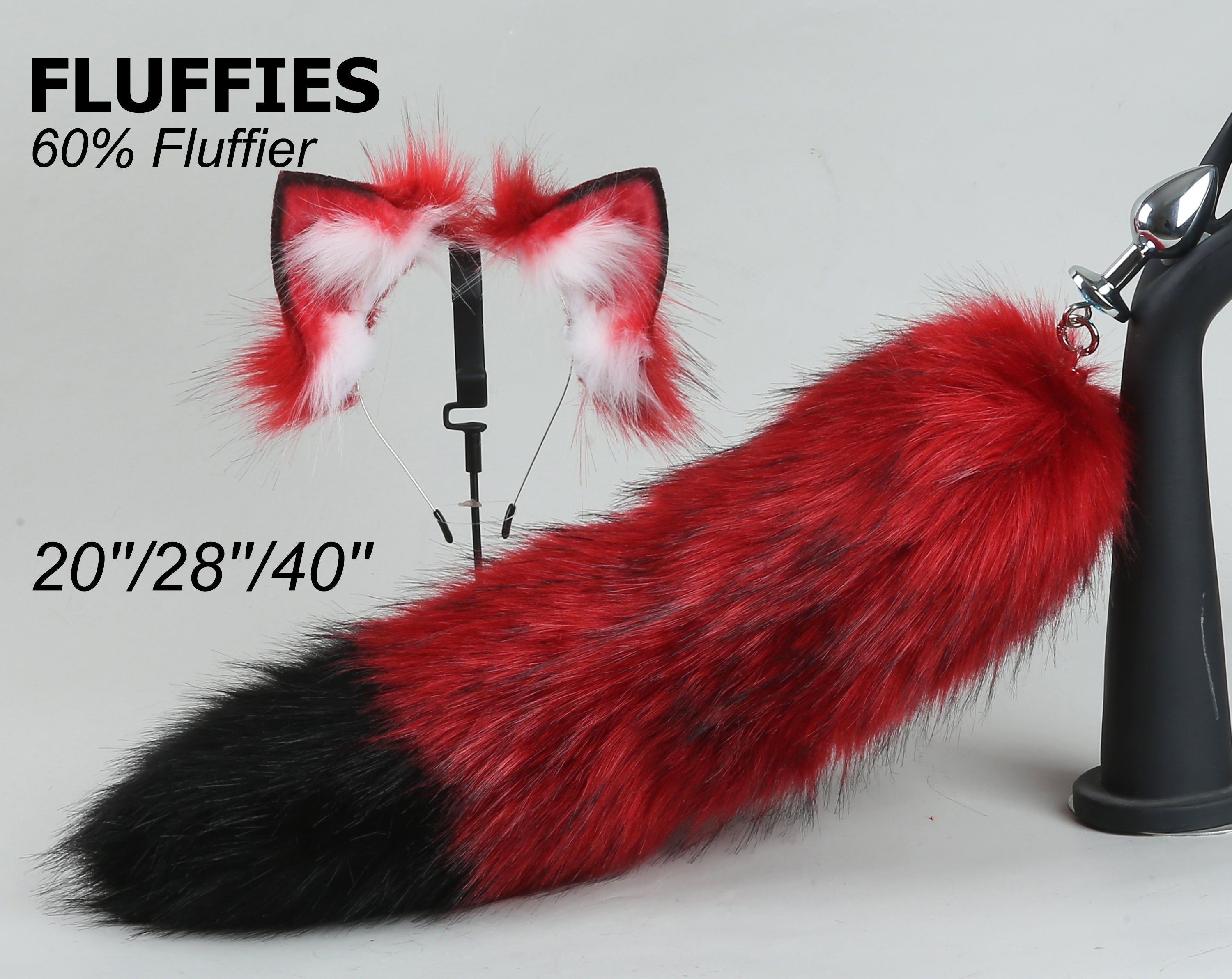 red black fluffy fox tail plug and ear set wolf tail butt plug tail buttpluganime cosplay earpetplay kitten tail plug anal sextoy