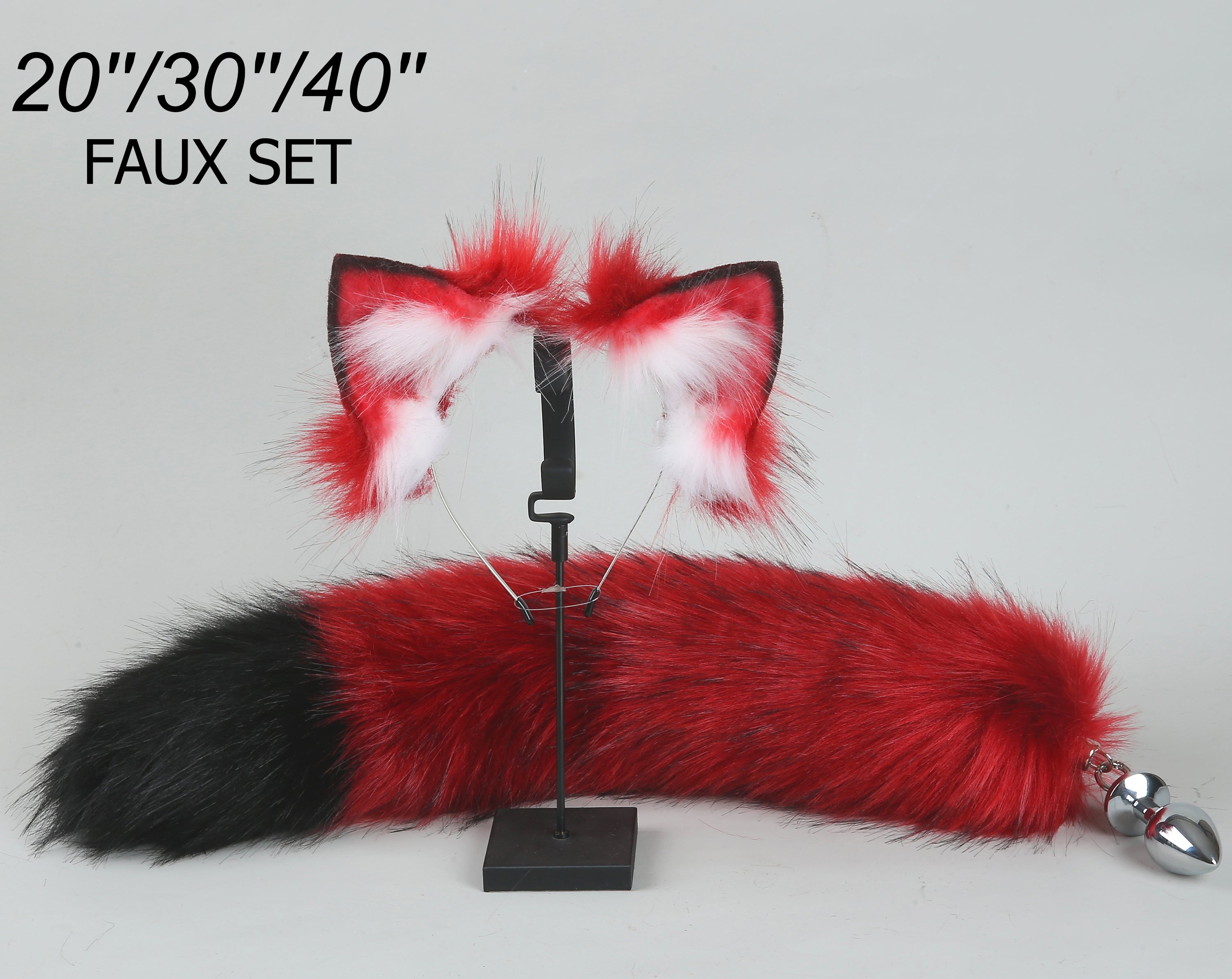 red black fox tail plug and ear kittenplay ear faux wolf tail buttplug and ear neko kitten cosplay petplay fox tail buttplug bdsm